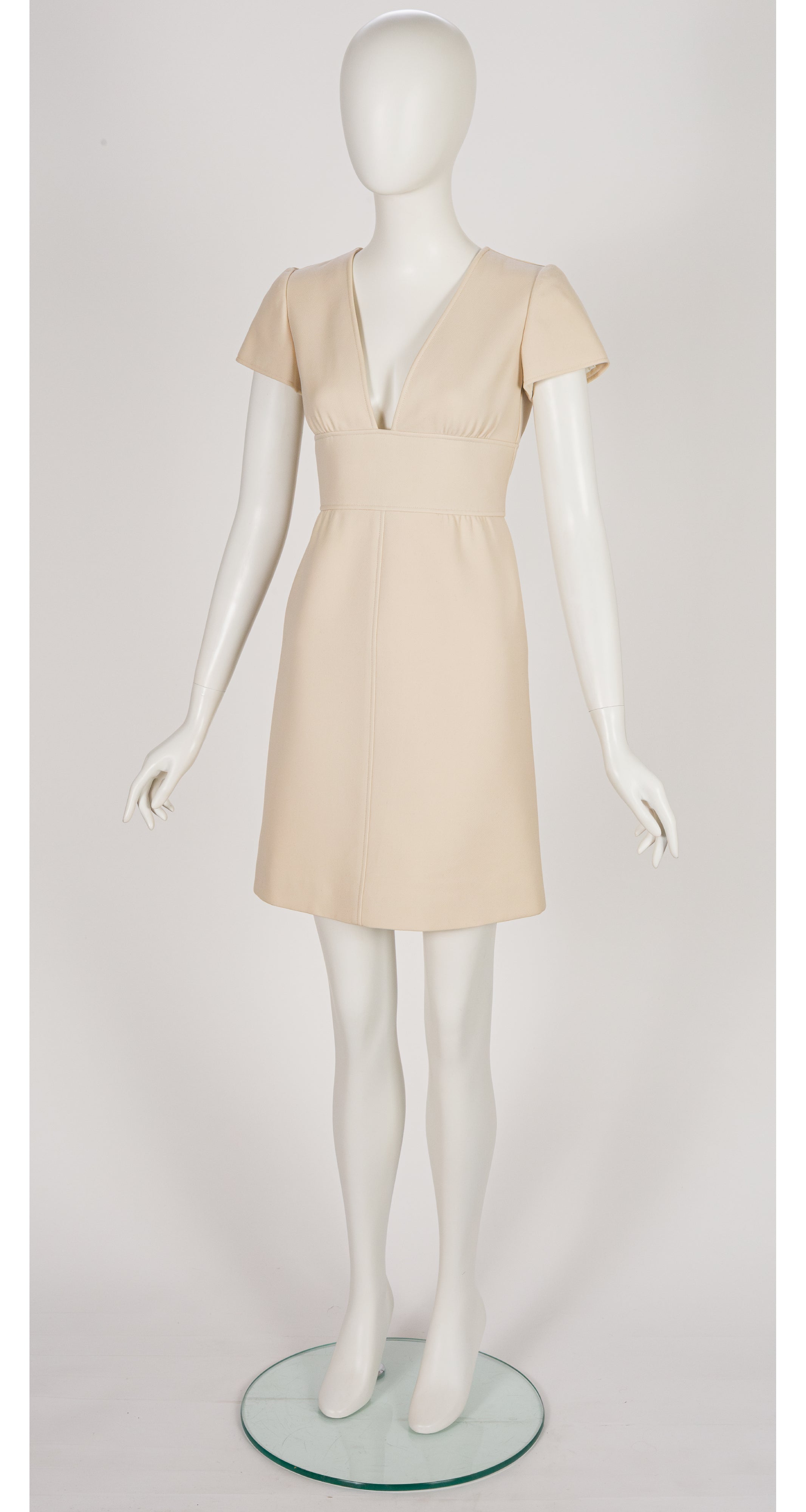 1972 Cream Wool Deep V-Neck Mini Dress