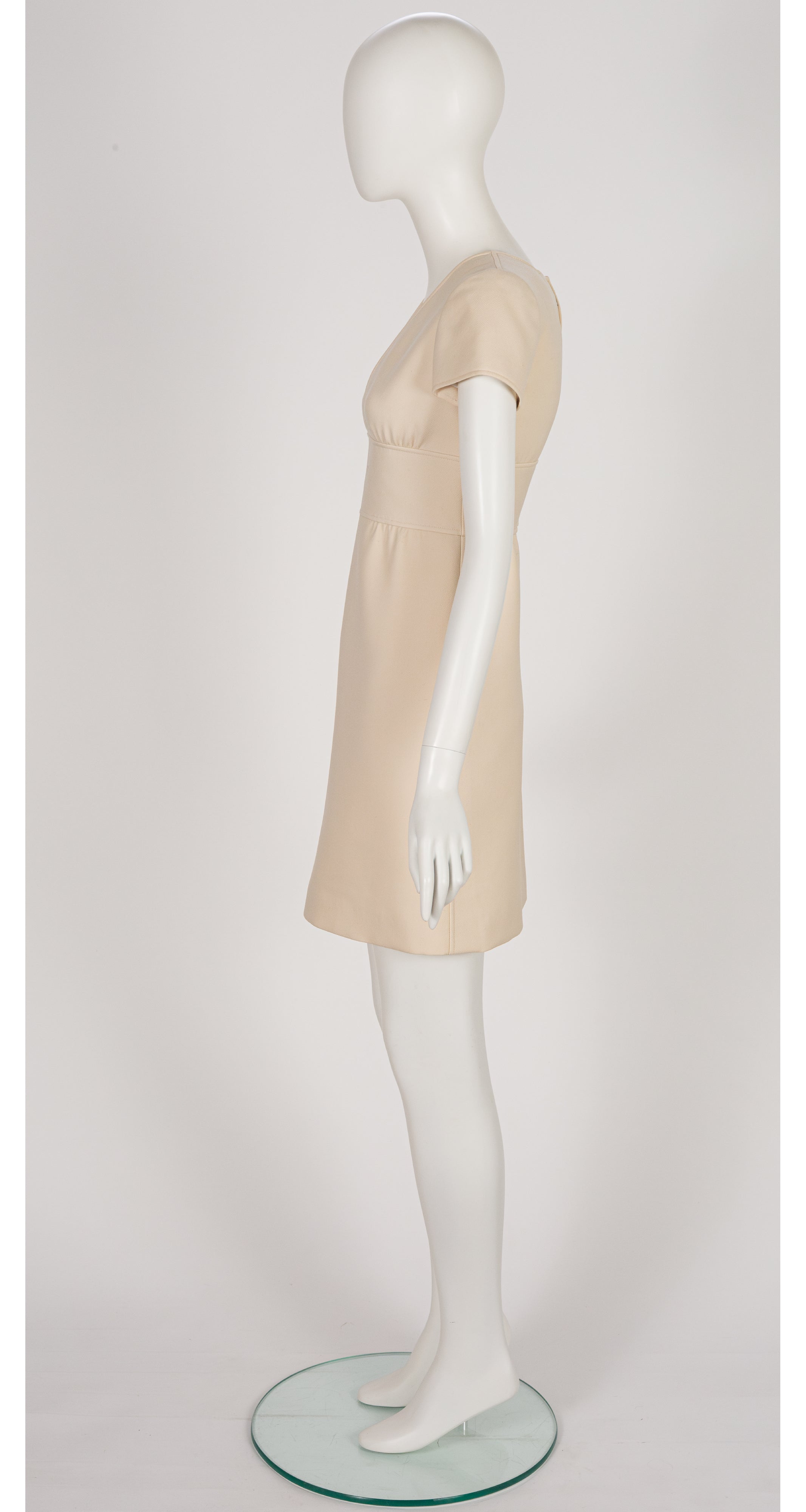 1972 Cream Wool Deep V-Neck Mini Dress