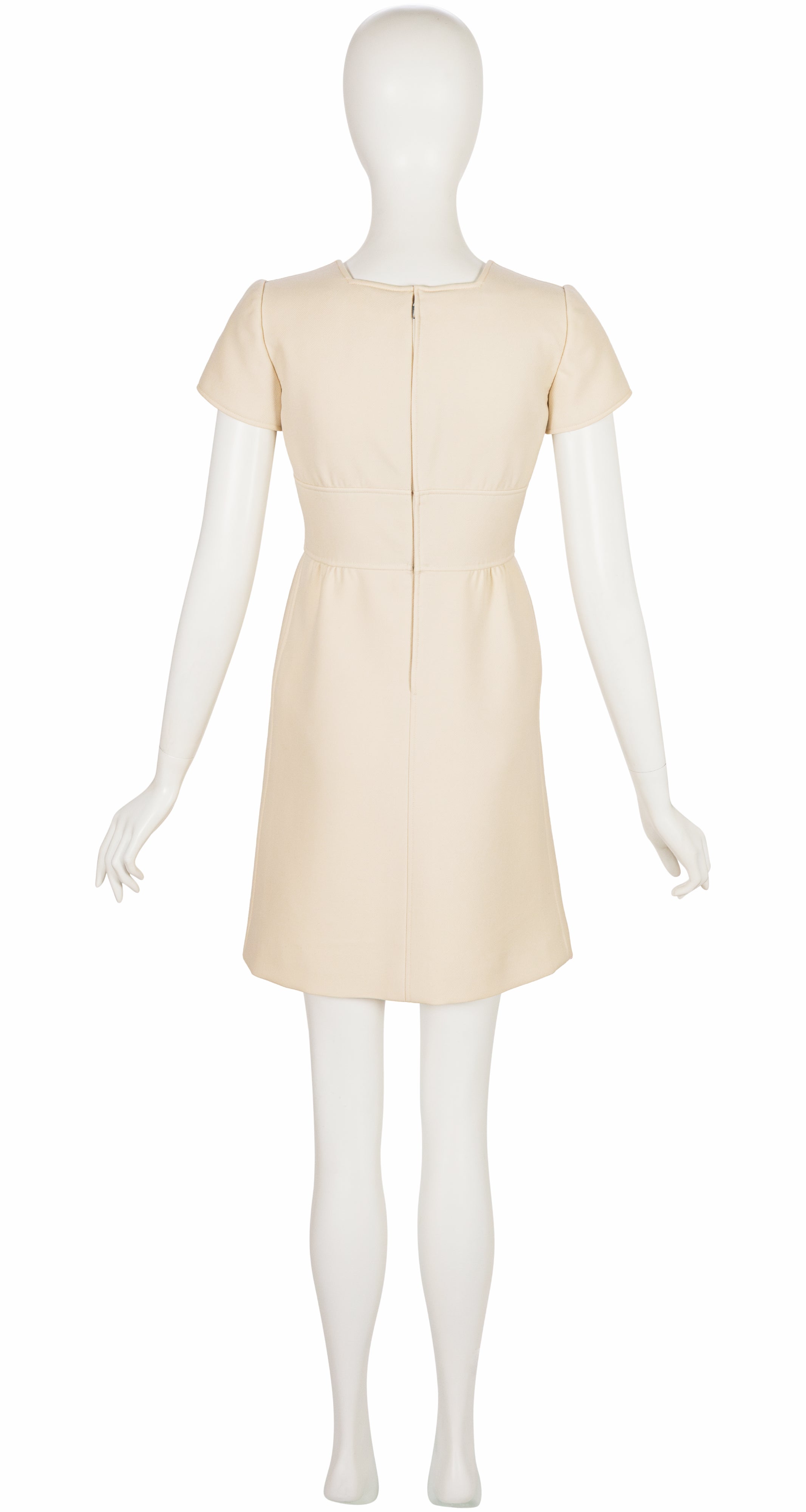 1972 Cream Wool Deep V-Neck Mini Dress