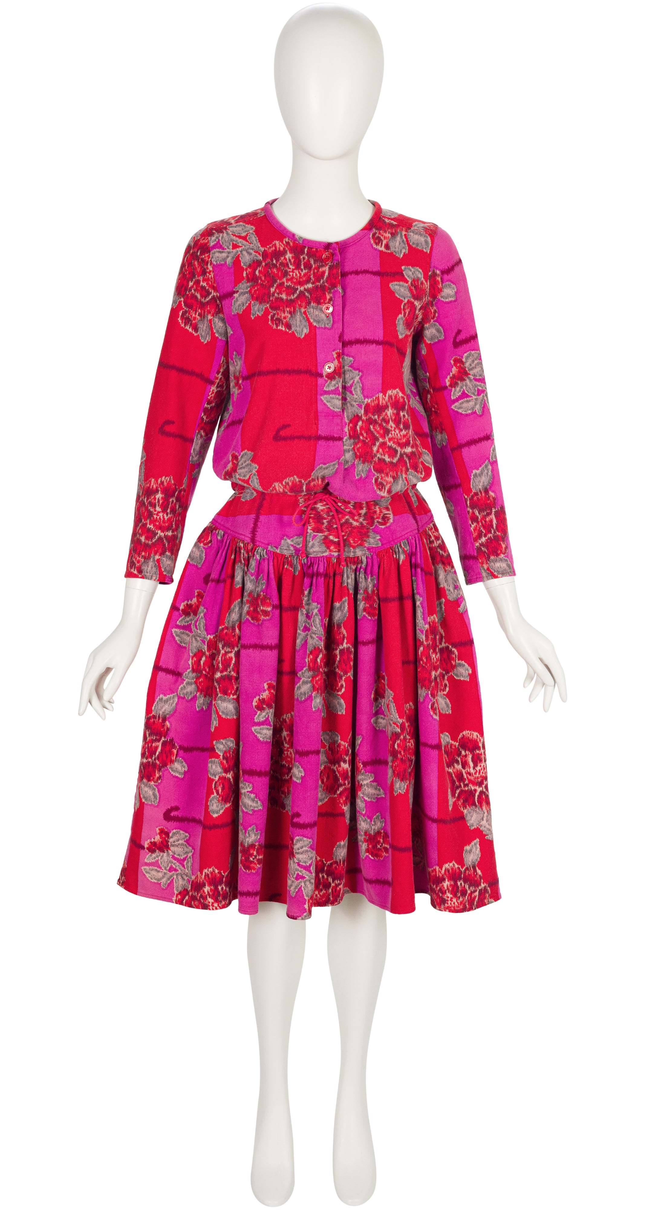 1976-77 A/W Pink & Red Floral Cotton Blouson Dress