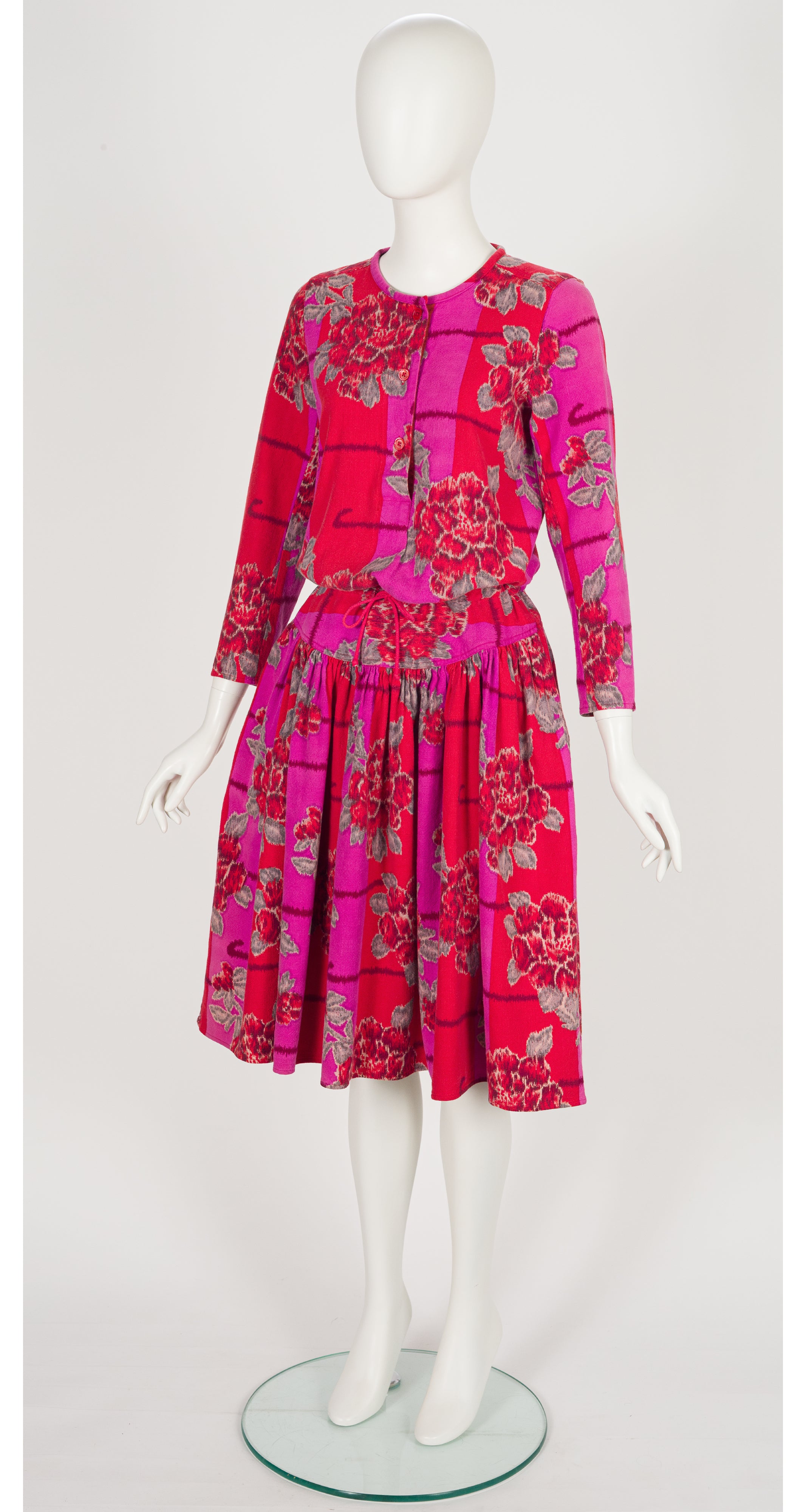 1976-77 A/W Pink & Red Floral Cotton Blouson Dress
