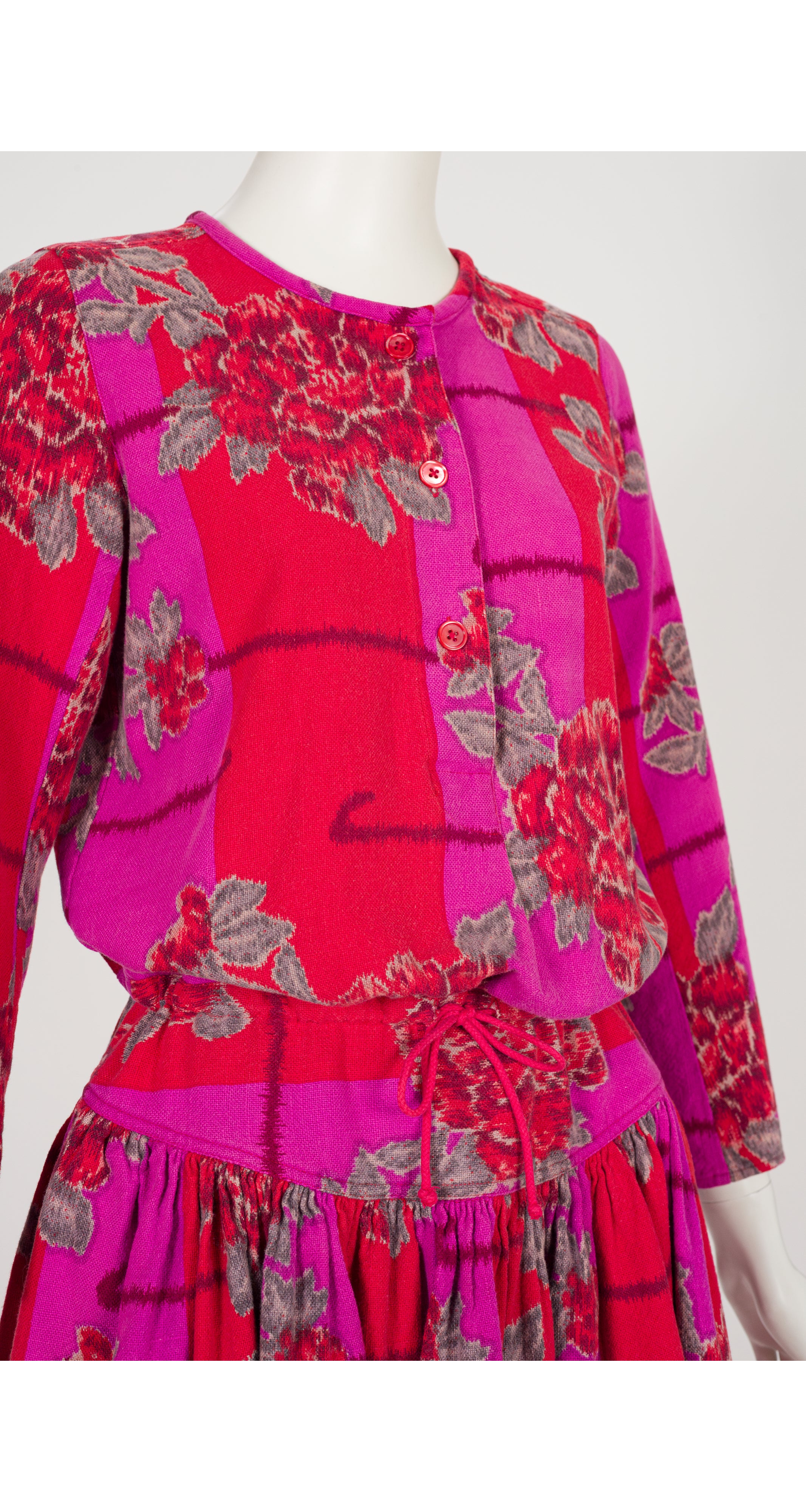 1976-77 A/W Pink & Red Floral Cotton Blouson Dress
