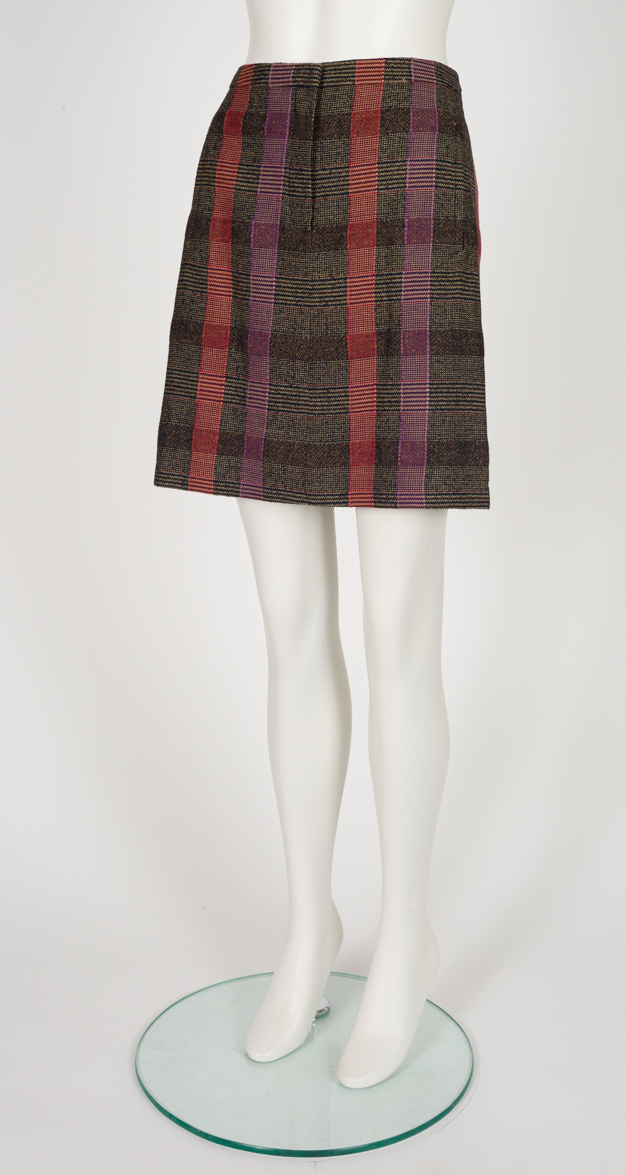 2000s Plaid Tweed Wool Tailored Skirt Suit