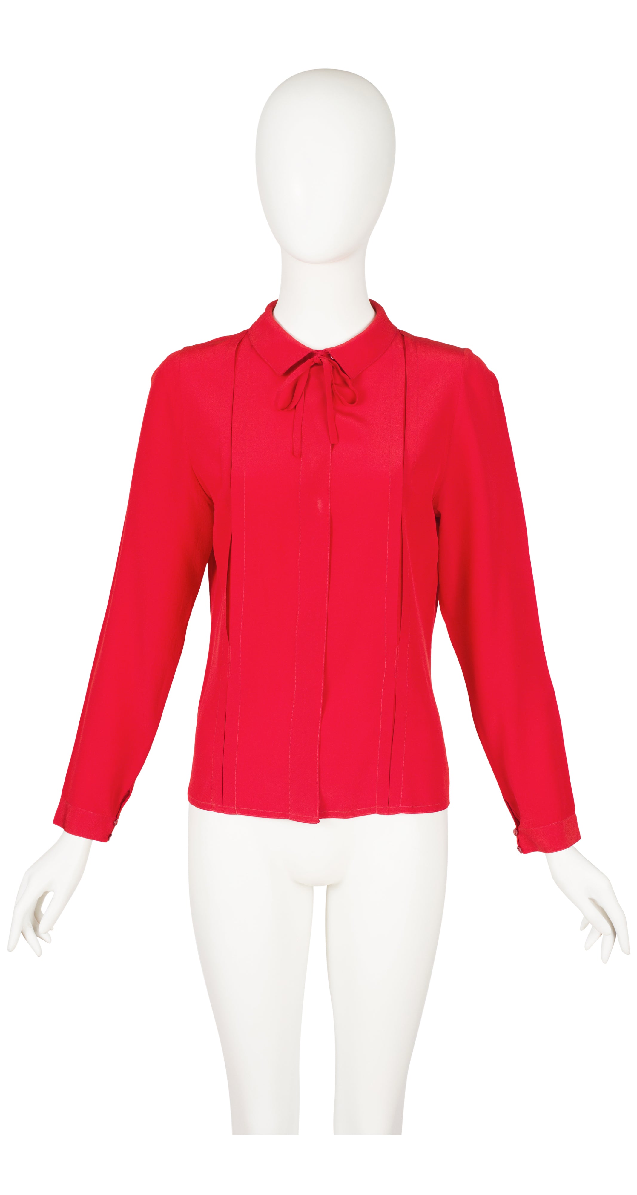 1970s Red Silk Collared Button-Up Blouse