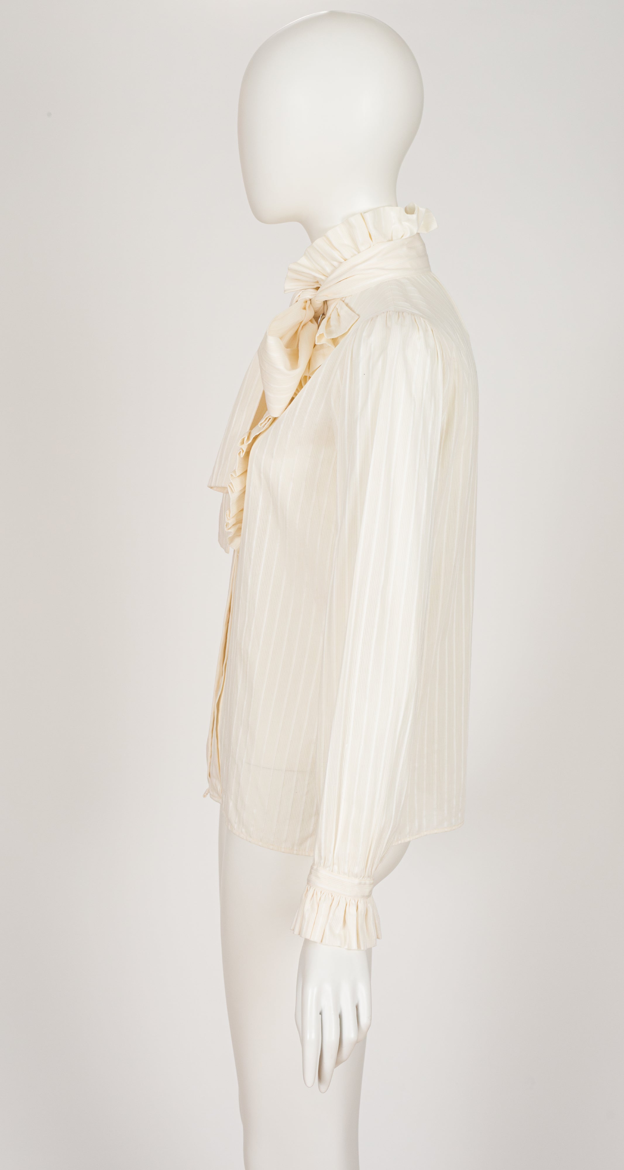 1970s Cream Cotton Ruffle Tie-Neck Blouse
