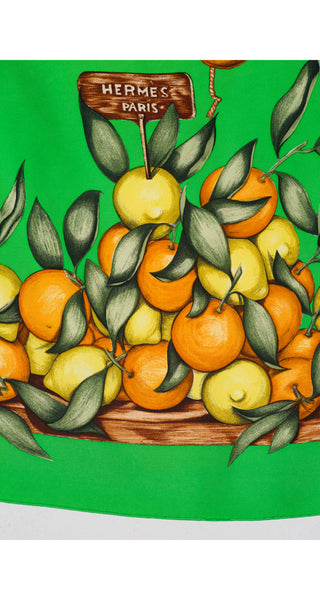 Hermès 1962 Oranges et Citrons Madame La Torre Green Silk Scarf