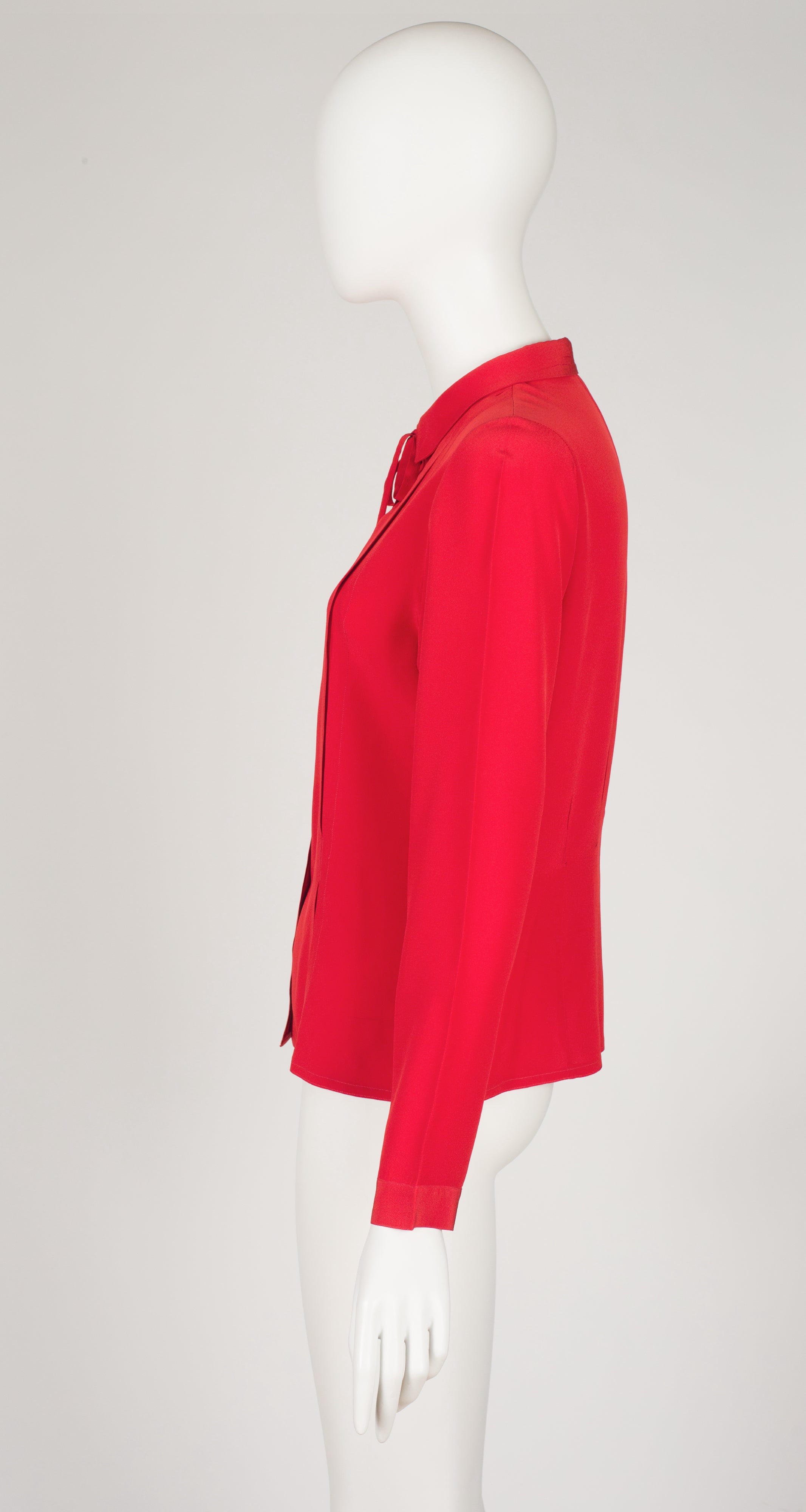 1970s Red Silk Collared Button-Up Blouse