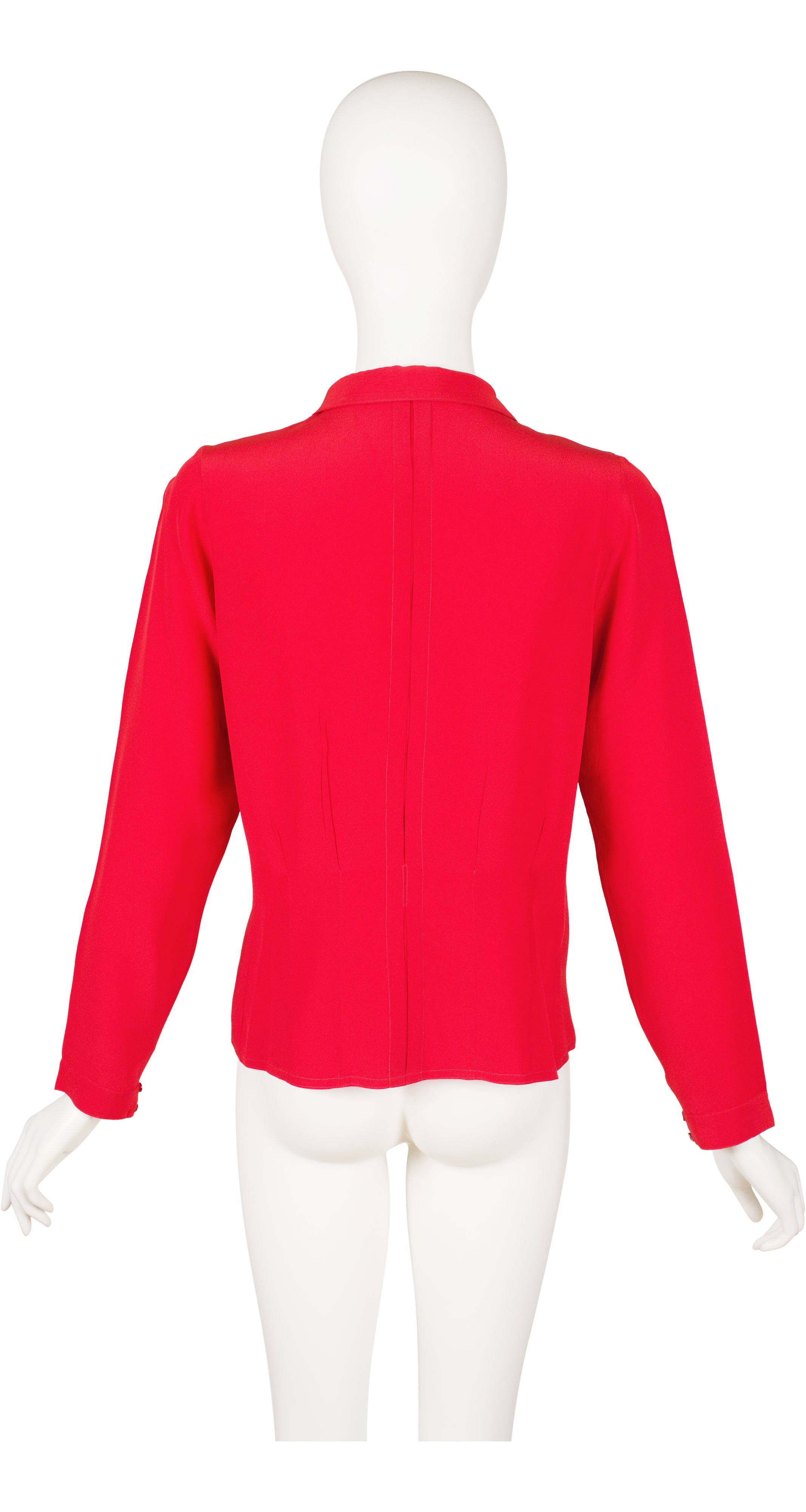 1970s Red Silk Collared Button-Up Blouse