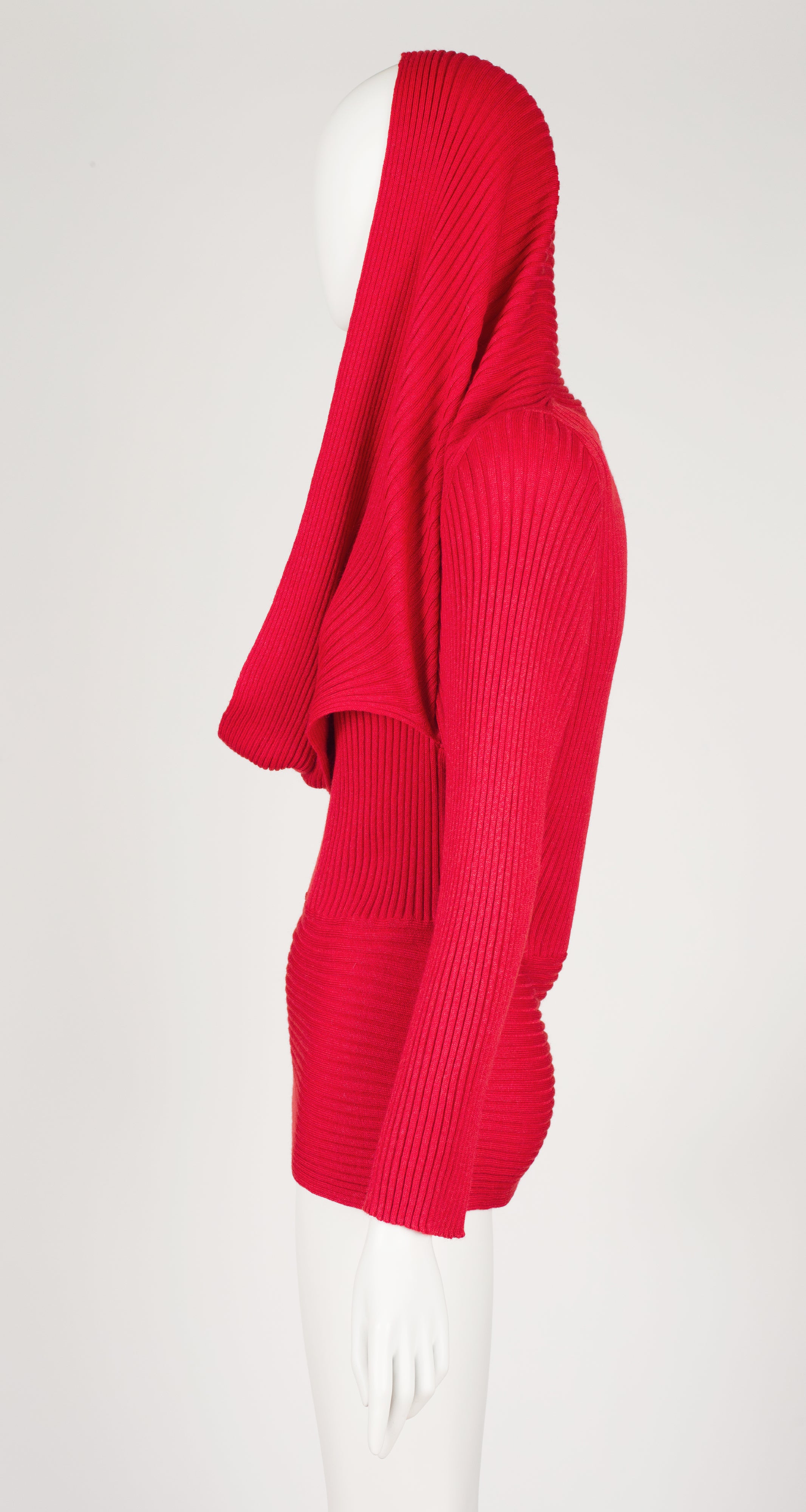 1980s Ribbed Red Wool Cowl Neck Sweater
