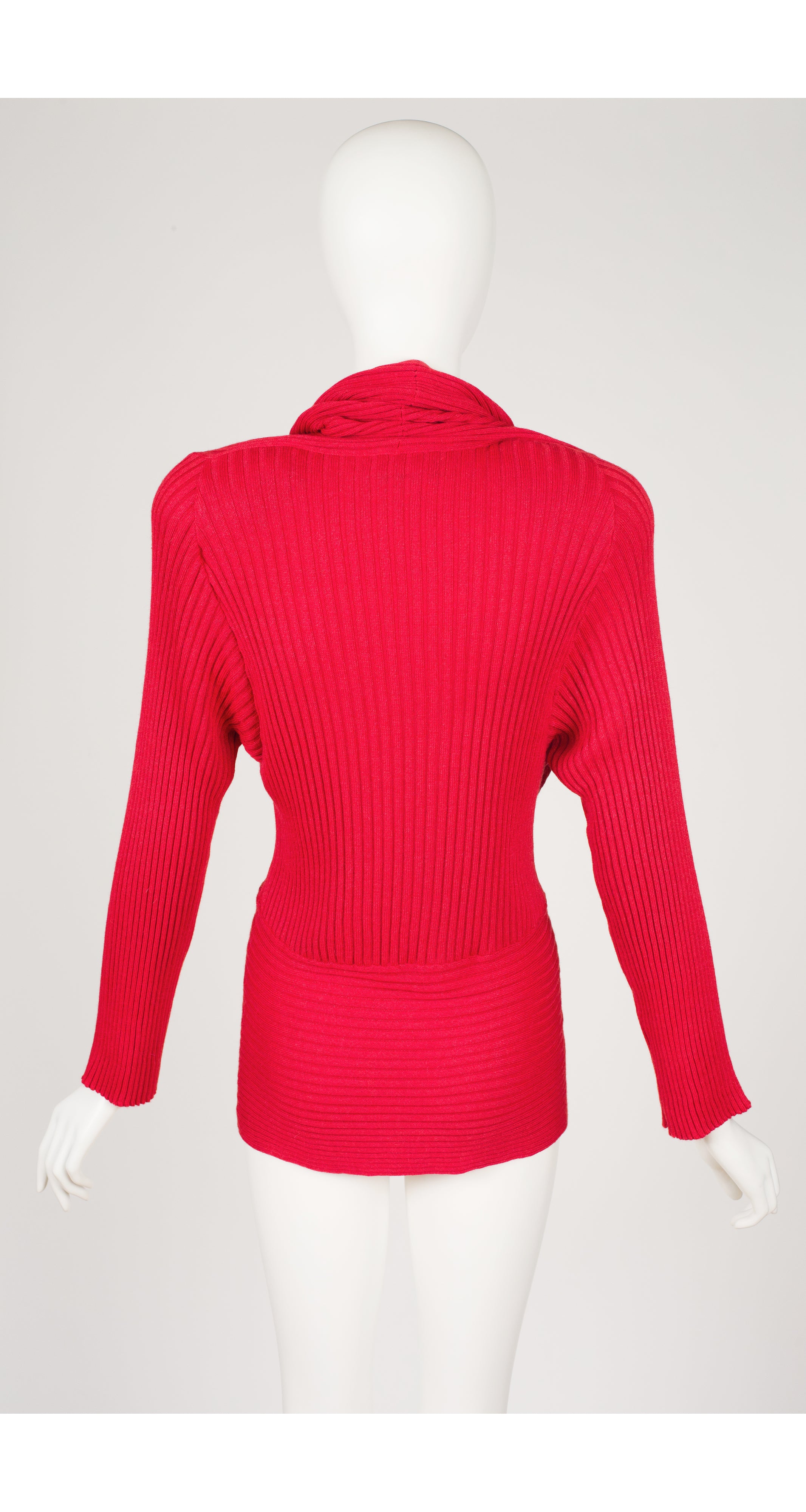 1980s Ribbed Red Wool Cowl Neck Sweater