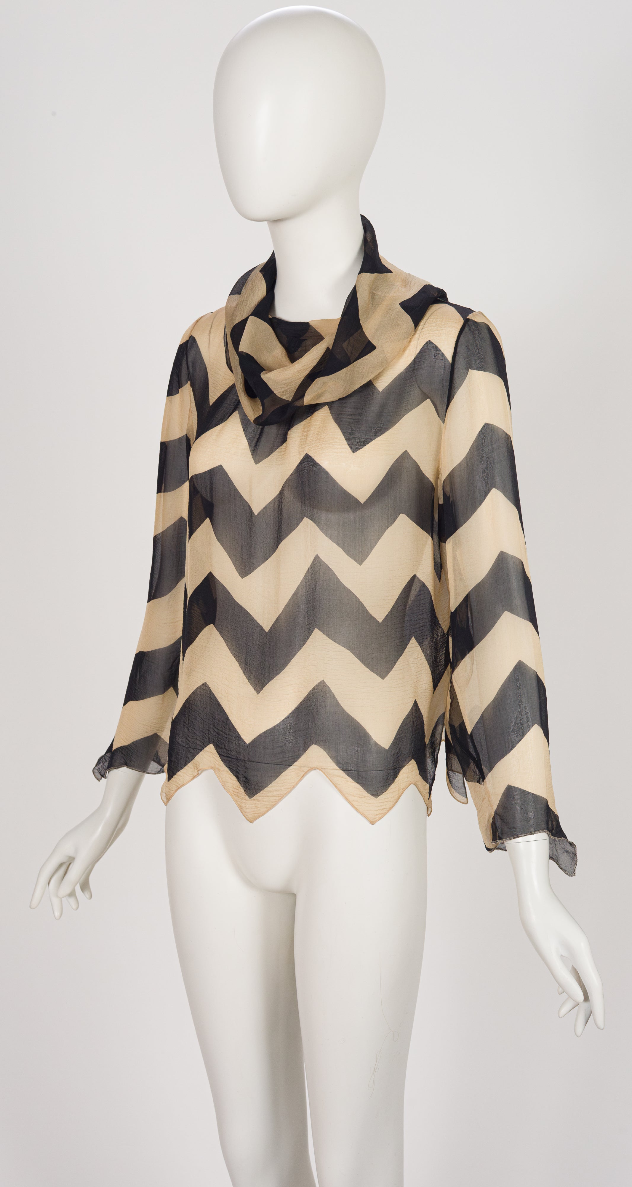 2000 A/W Chevron Silk Chiffon Cowl Neck Blouse