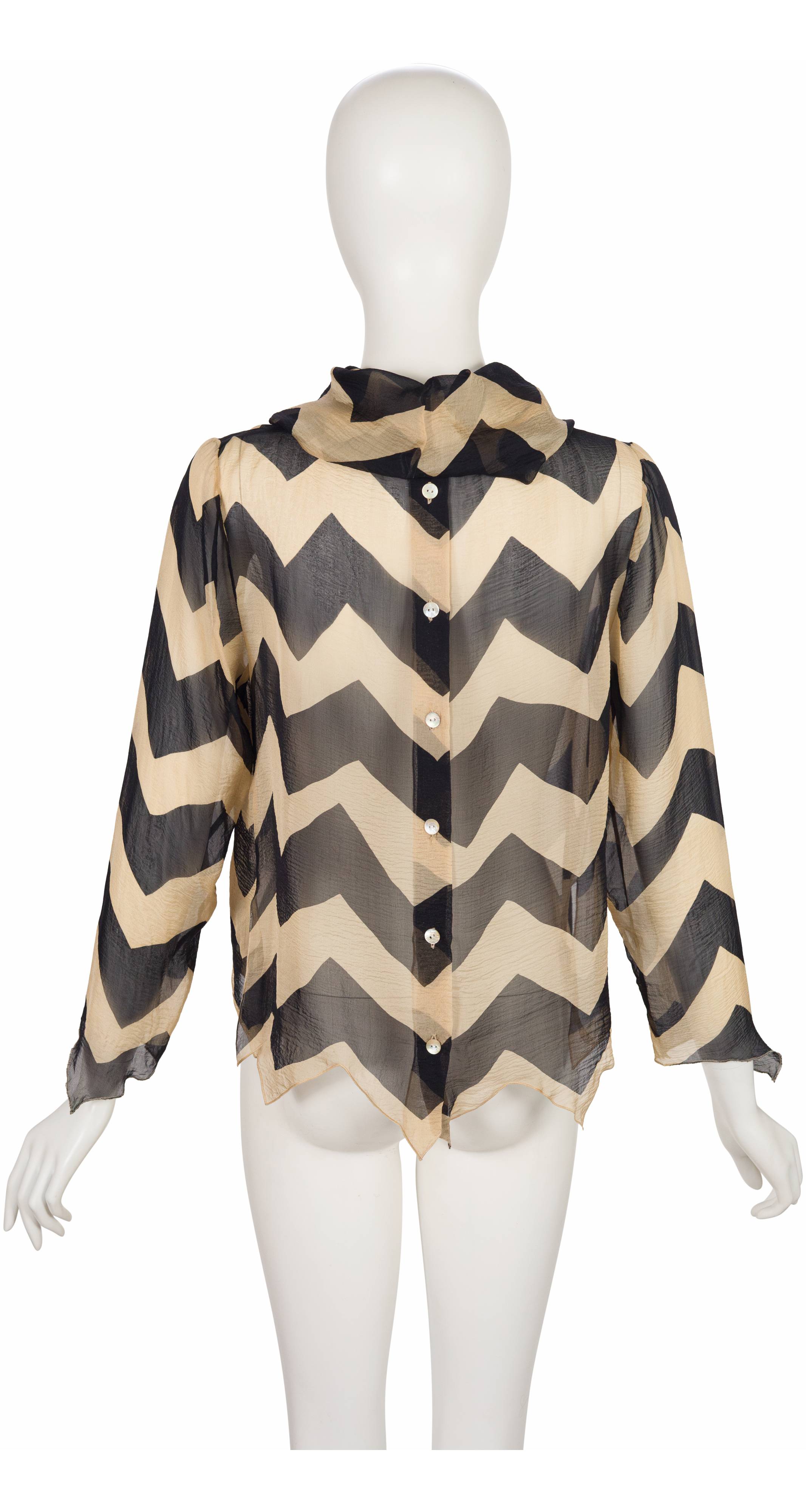 2000 A/W Chevron Silk Chiffon Cowl Neck Blouse