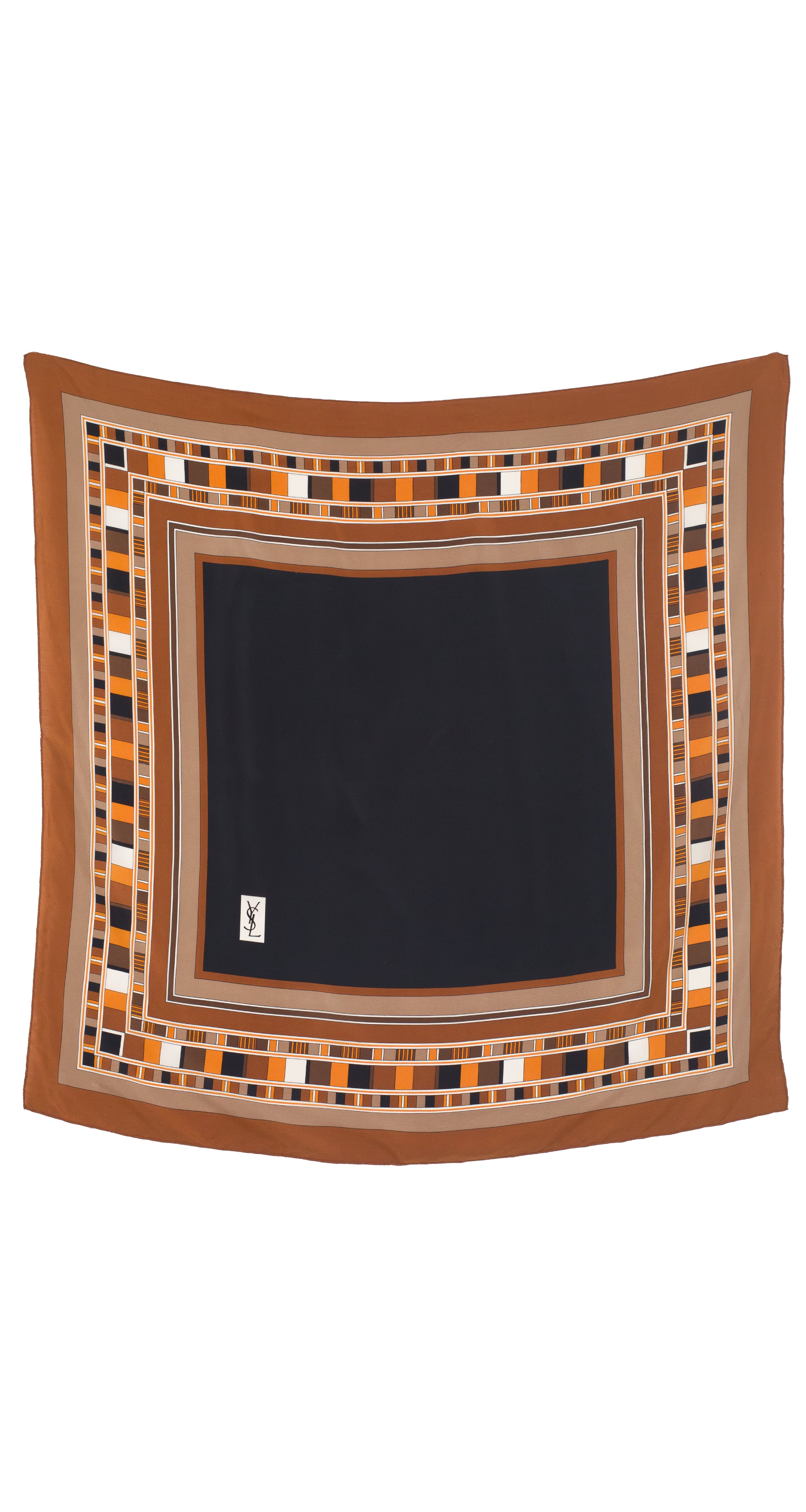 1970s Geometric Print Brown Silk Scarf