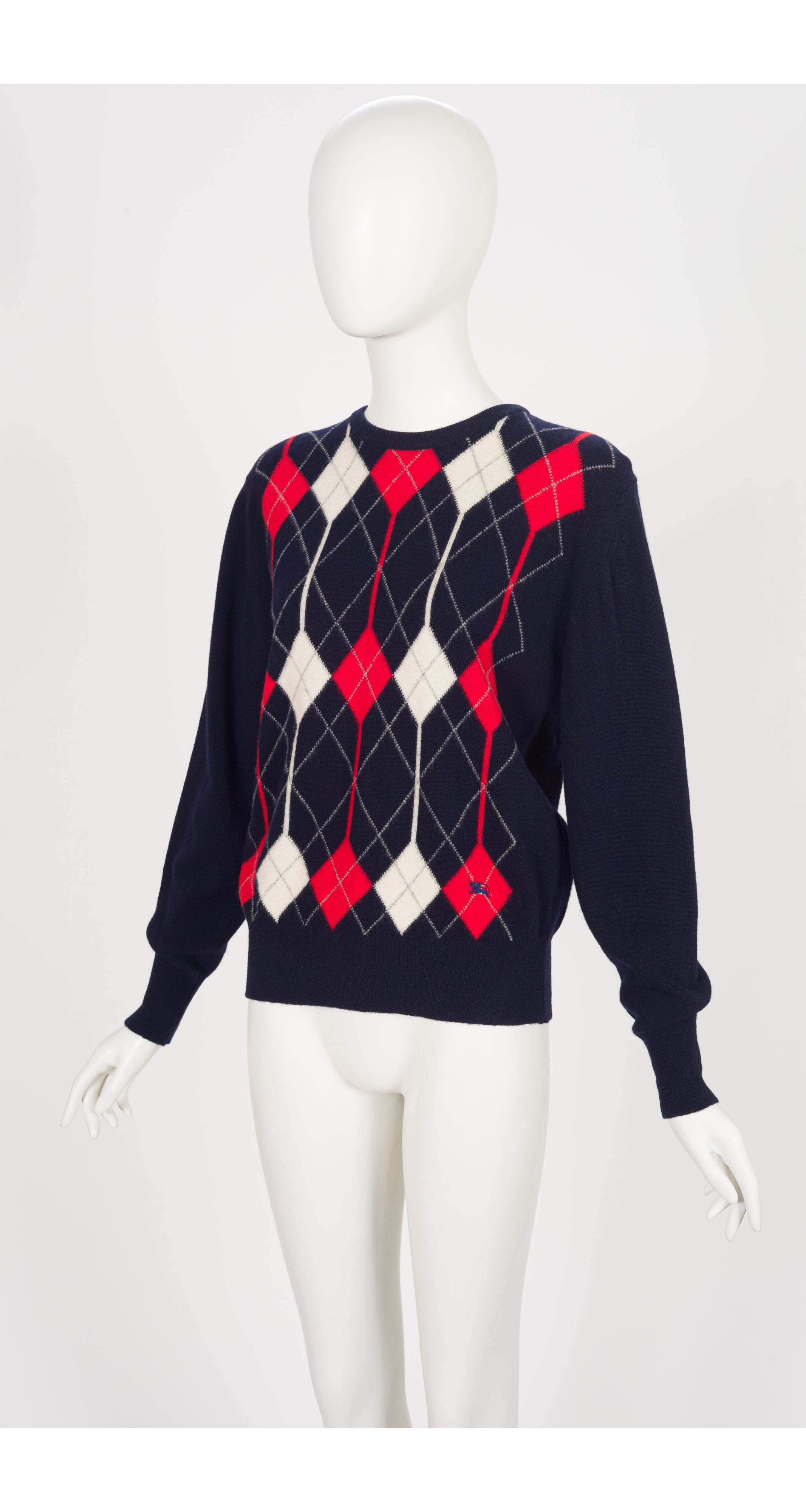 1980s Argyle Navy Lambswool Pullover Sweater