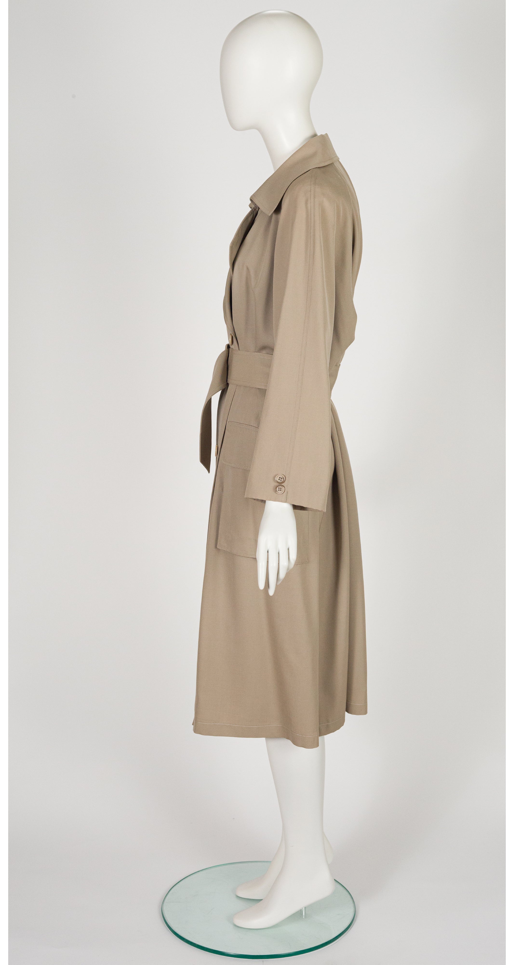 1980s Khaki Wool Gabardine Double-Breasted Trench Coat