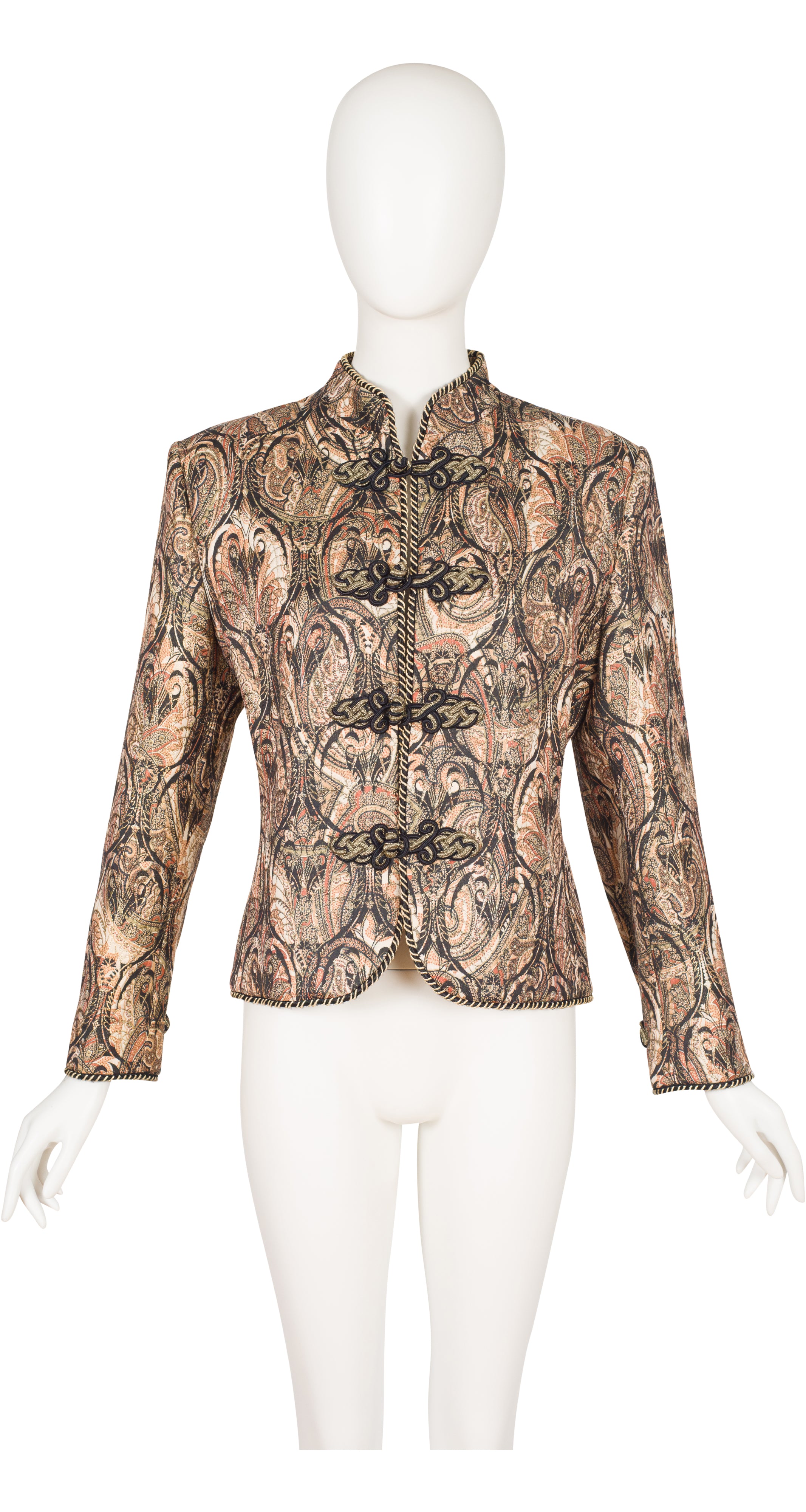 1980s Paisley Metallic Brocade Frog Knot Jacket