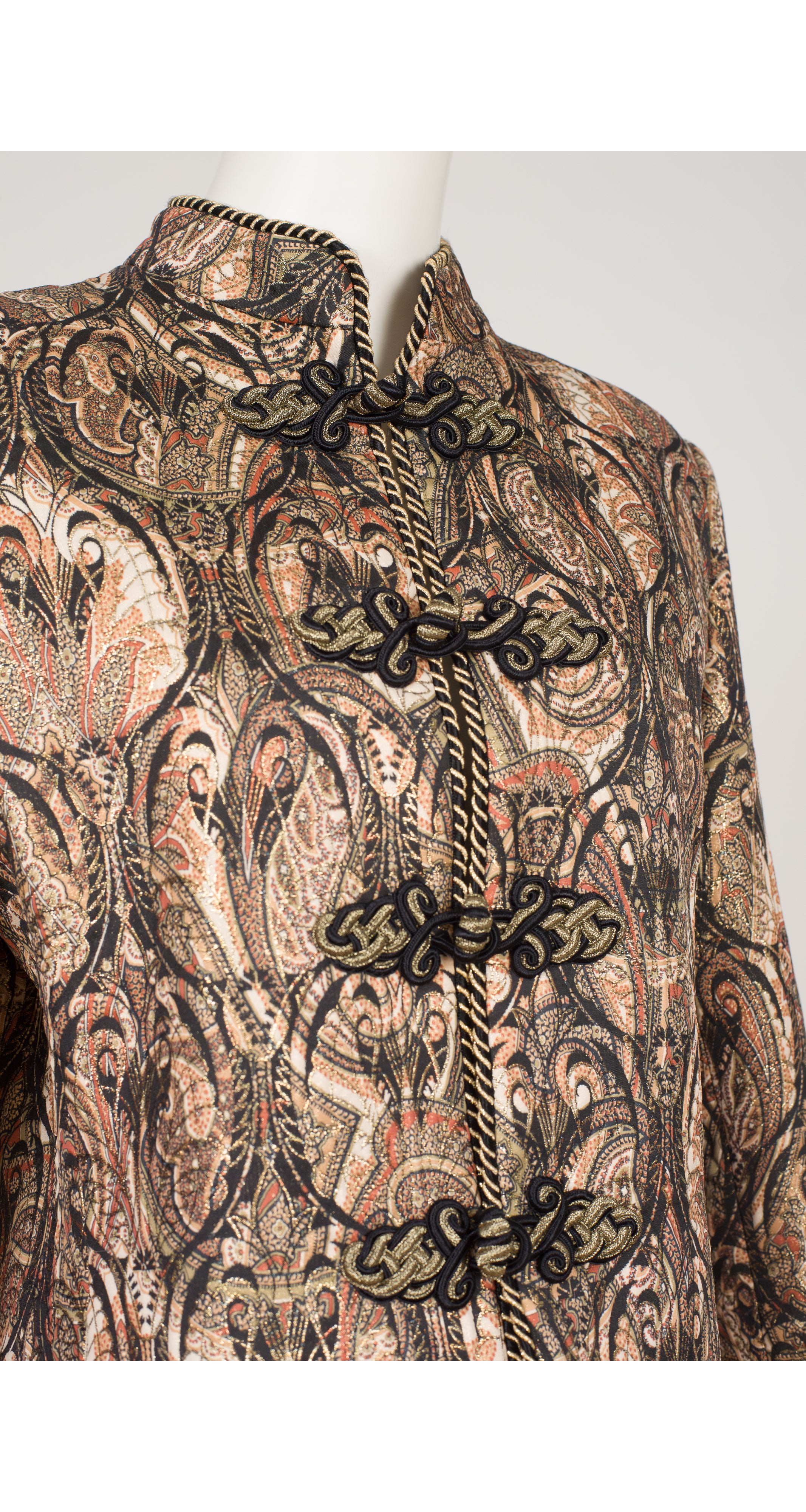 1980s Paisley Metallic Brocade Frog Knot Jacket