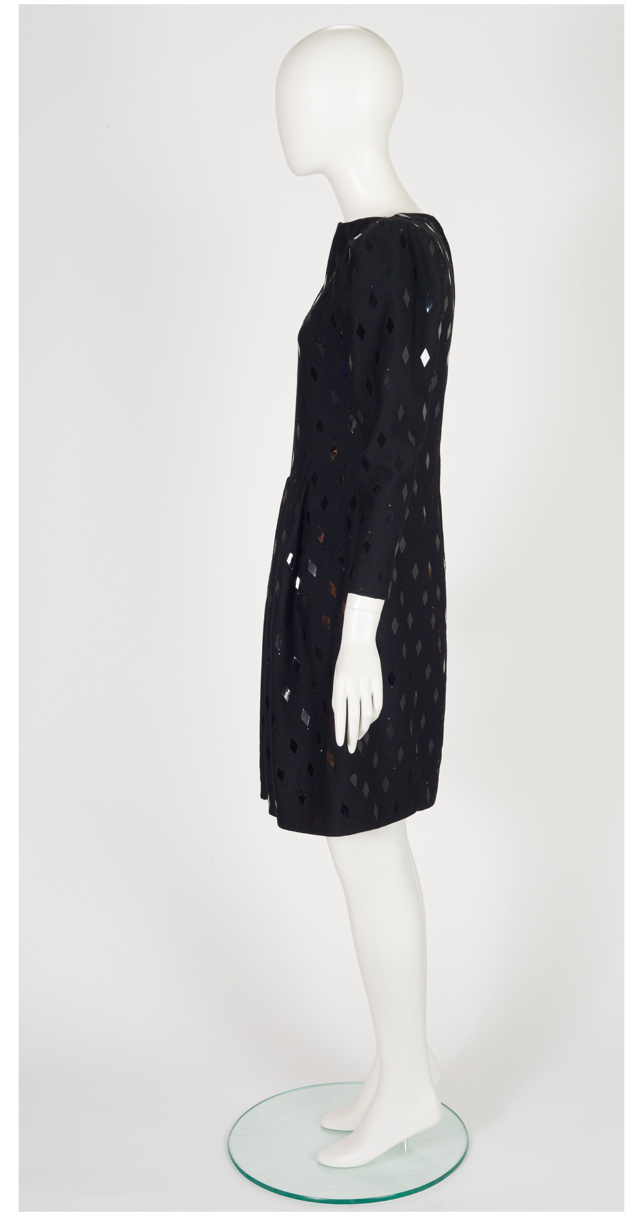 1980s Demi-Couture Harlequin Sequin Black Wool Dress