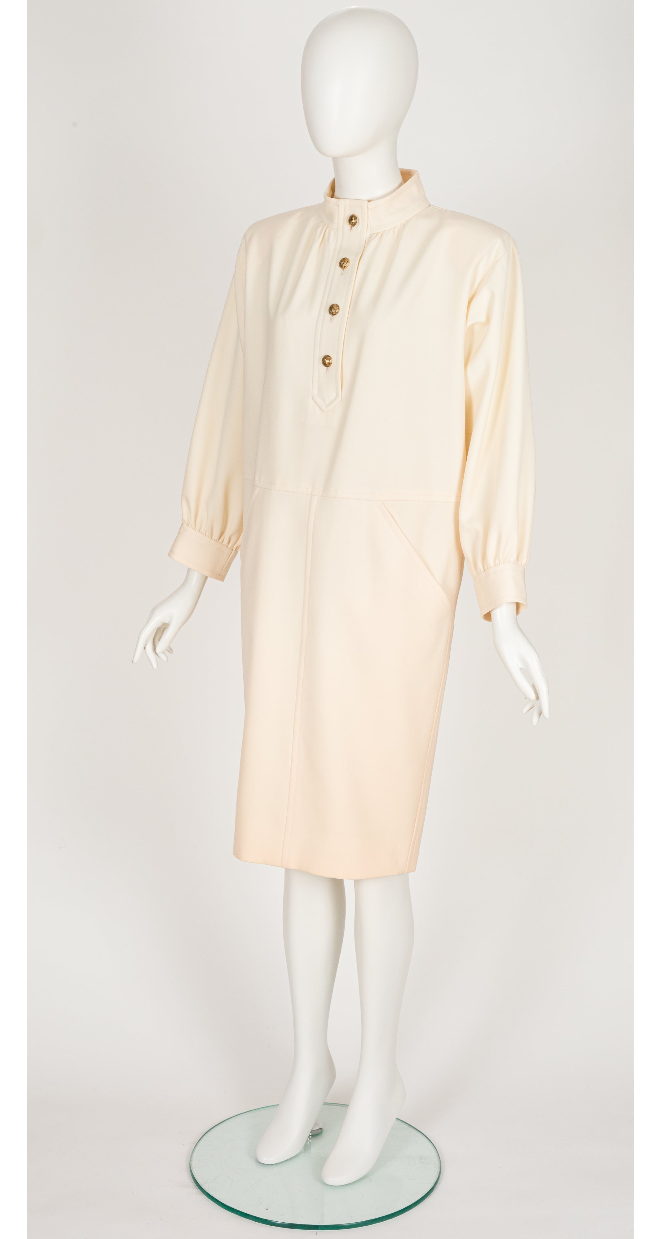 1984 S/S Cream Wool Gabardine Sack Dress