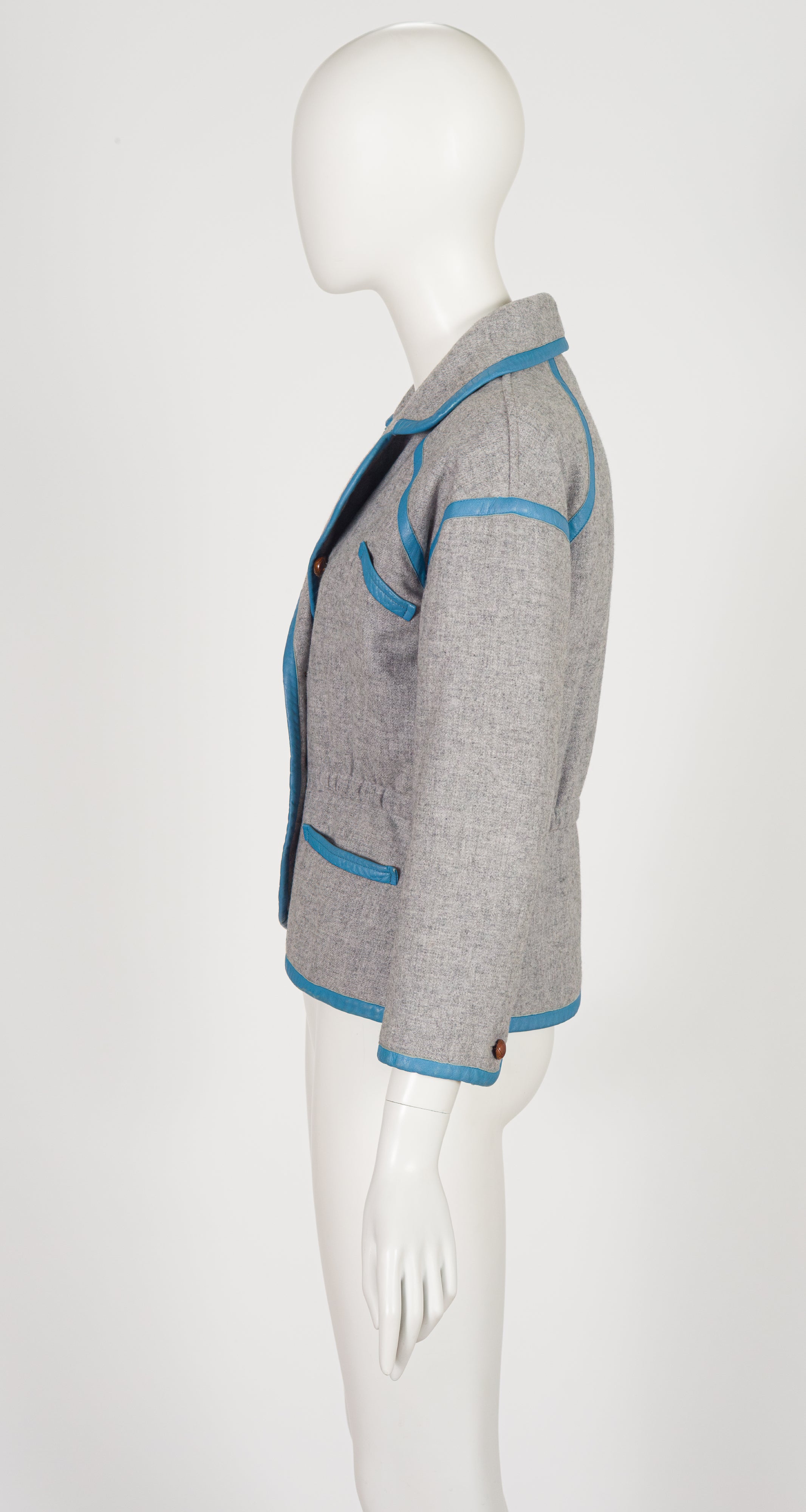 1983-84 F/W Gray Wool Blue Leather Trim Jacket