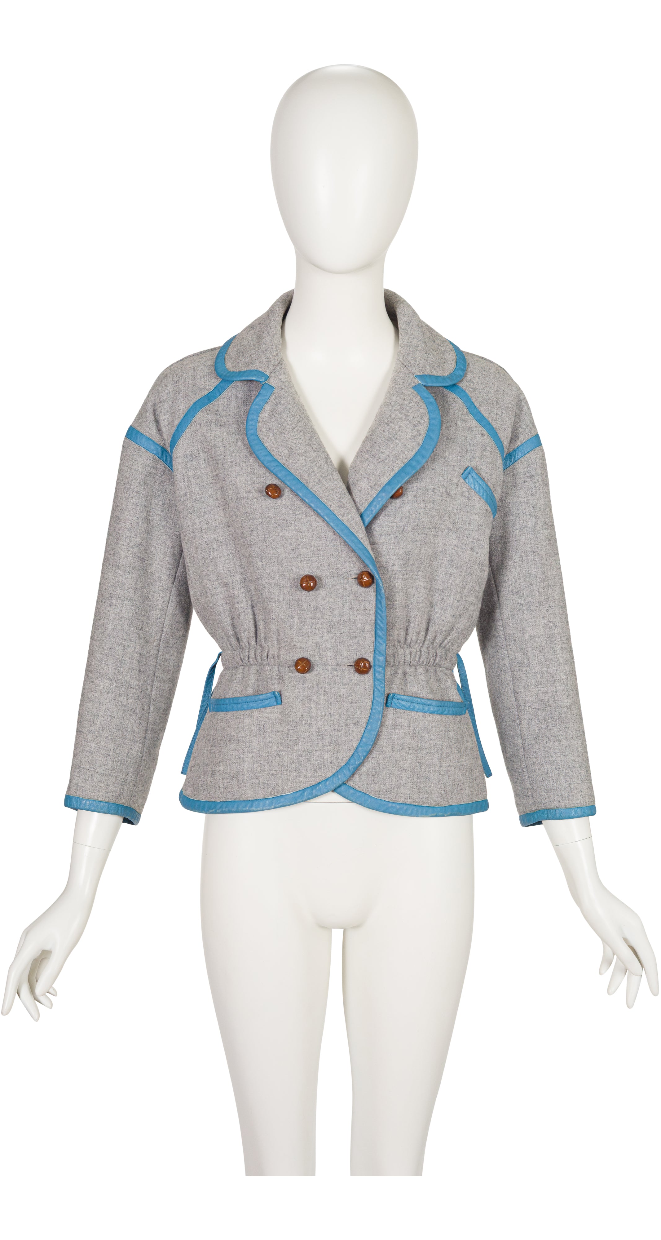 1983-84 F/W Gray Wool Blue Leather Trim Jacket