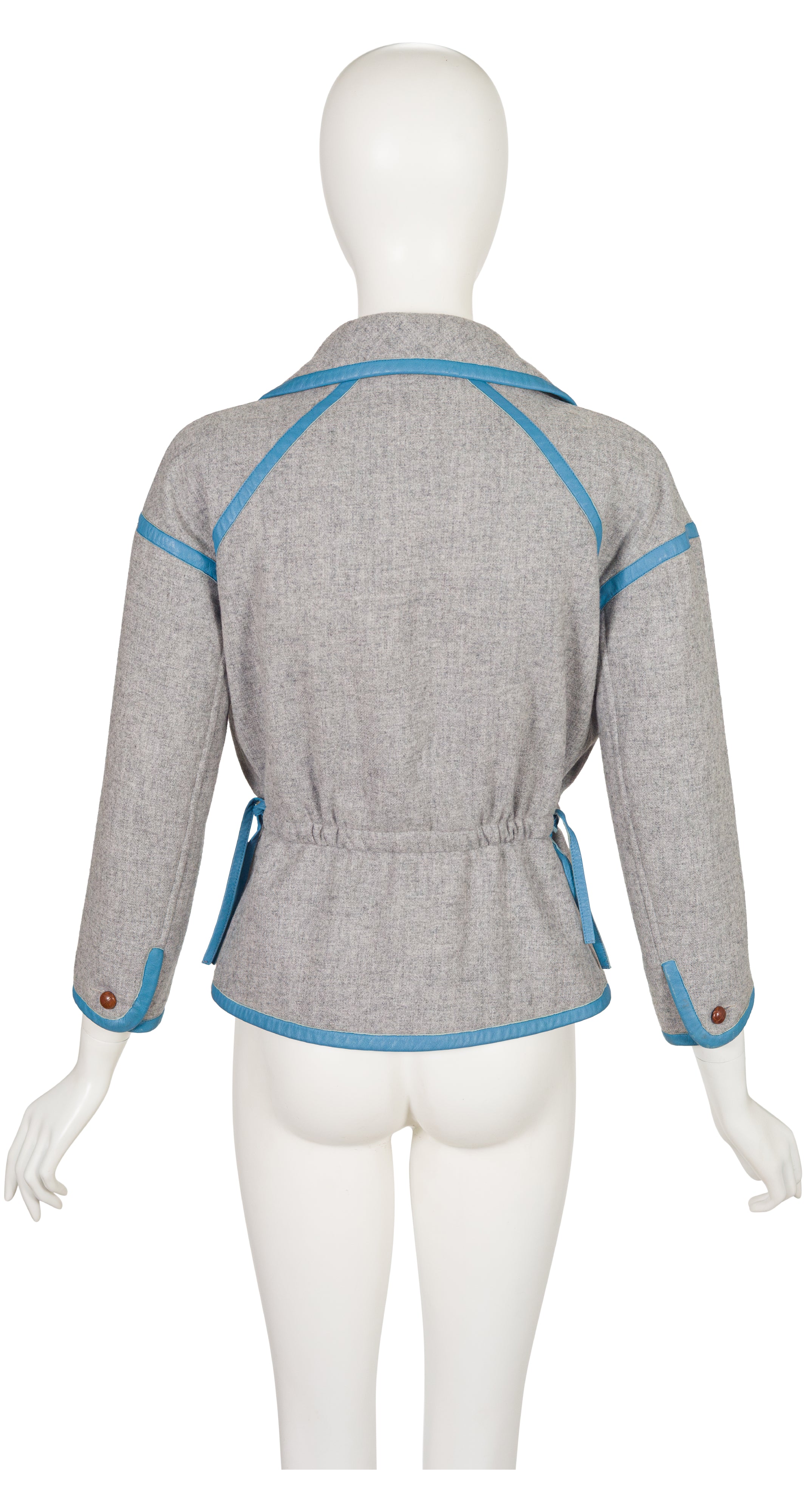 1983-84 F/W Gray Wool Blue Leather Trim Jacket