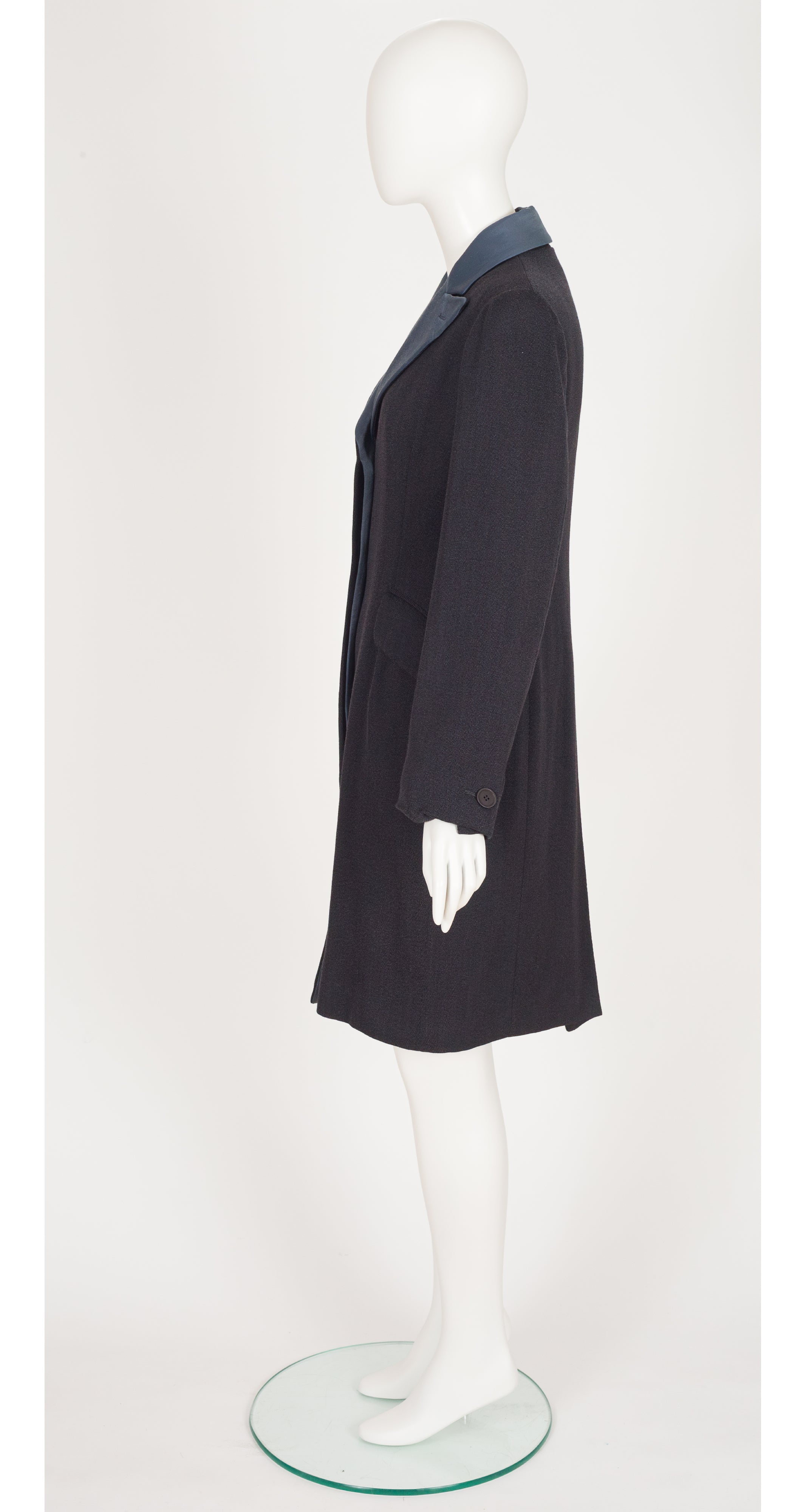 1995 F/W NWT Gray Wool Gabardine Satin Lapel Coat