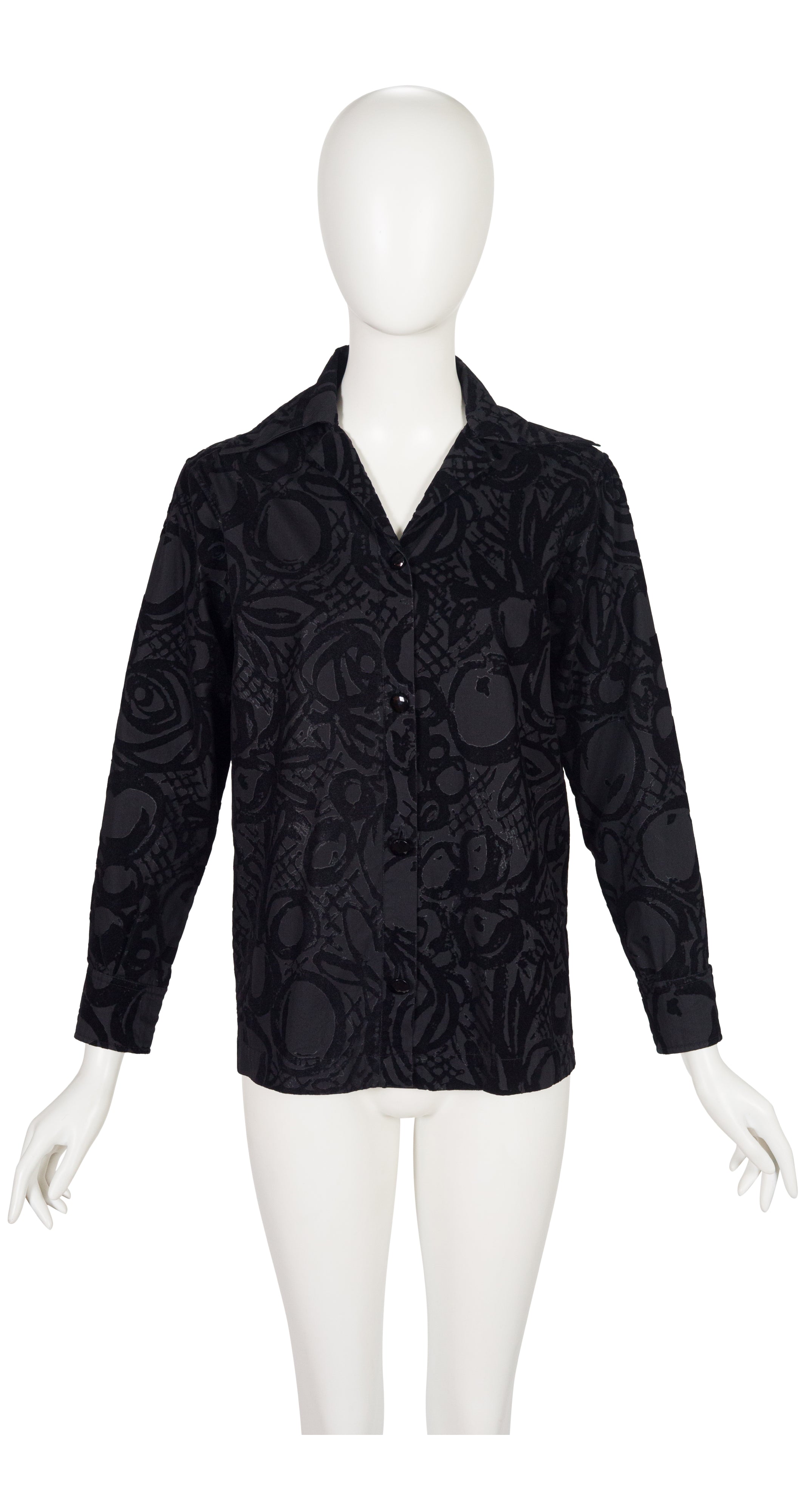 1997-98 F/W Black Fruit Print Flocked Velvet Cotton Blouse