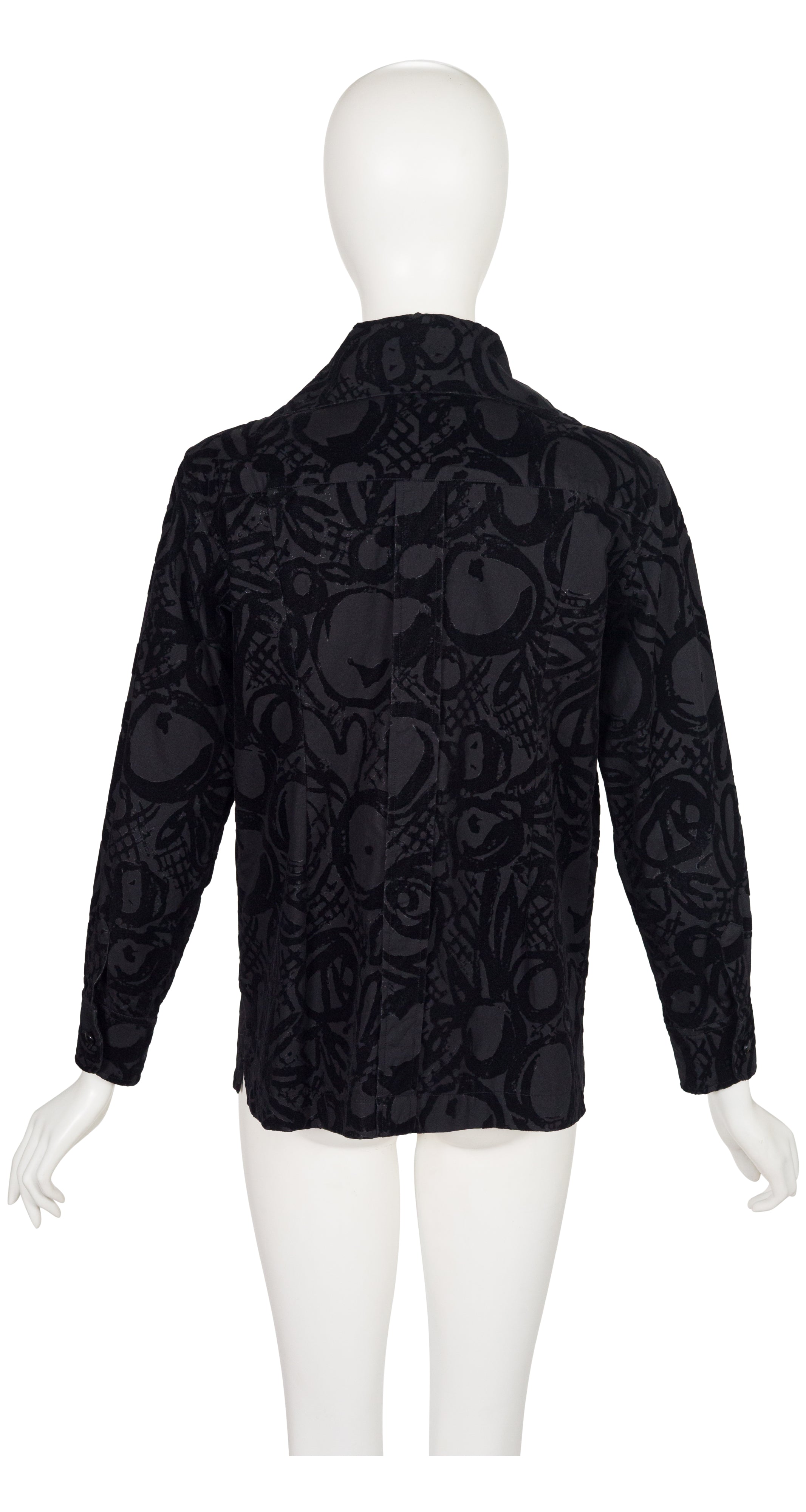 1997-98 F/W Black Fruit Print Flocked Velvet Cotton Blouse