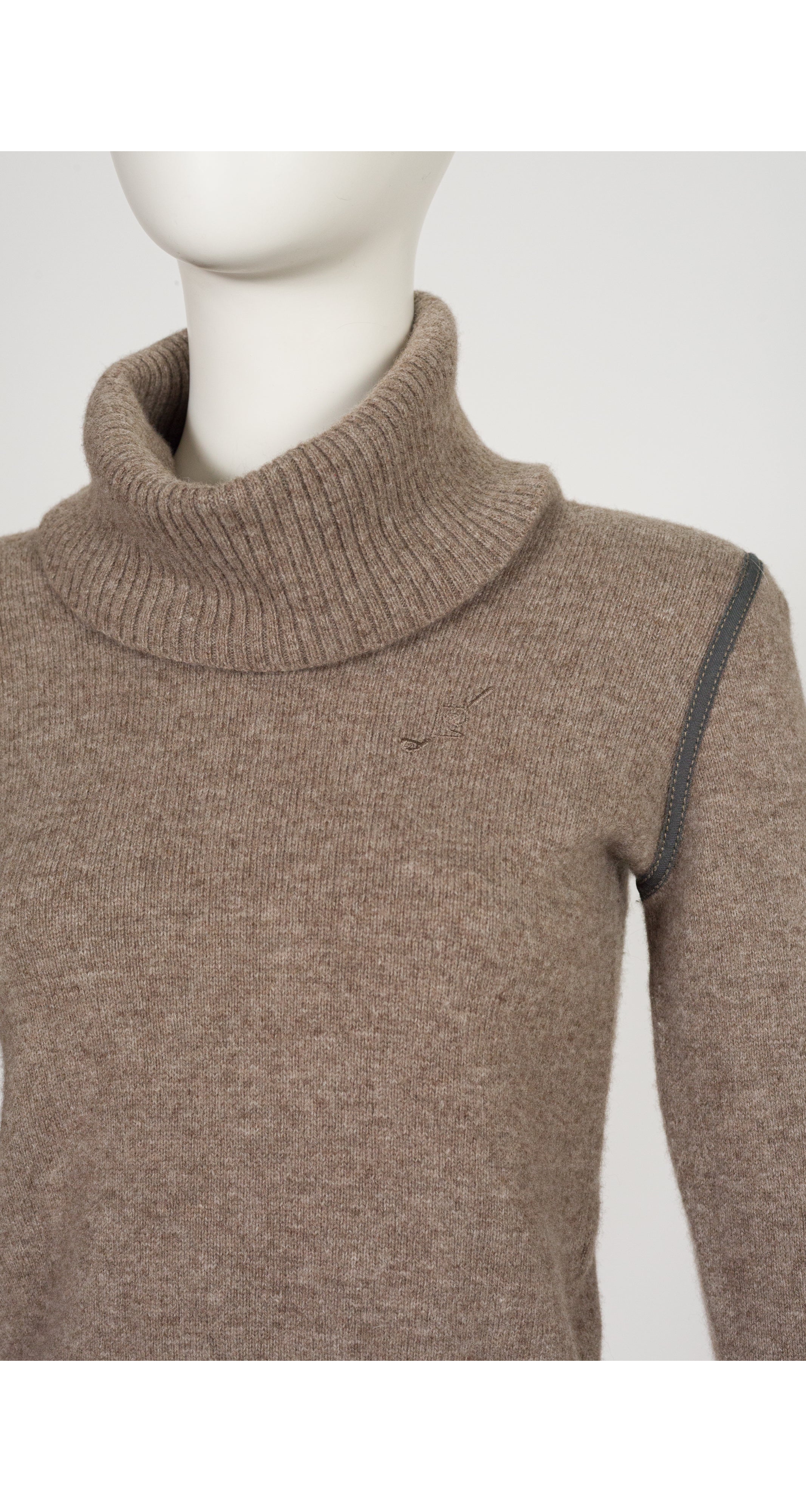 1970s Logo Taupe Mélange Wool Turtleneck Sweater