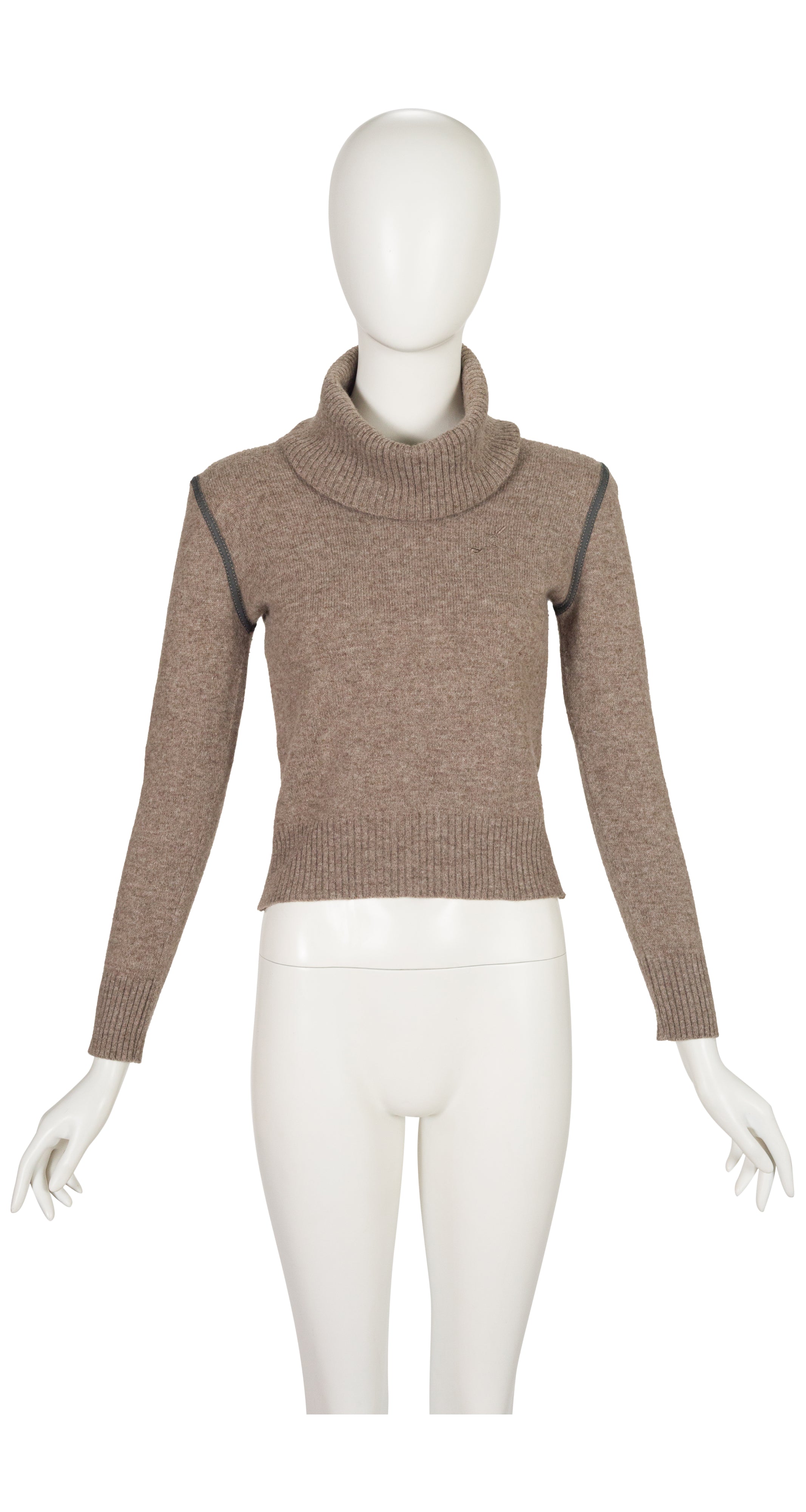 1970s Logo Taupe Mélange Wool Turtleneck Sweater