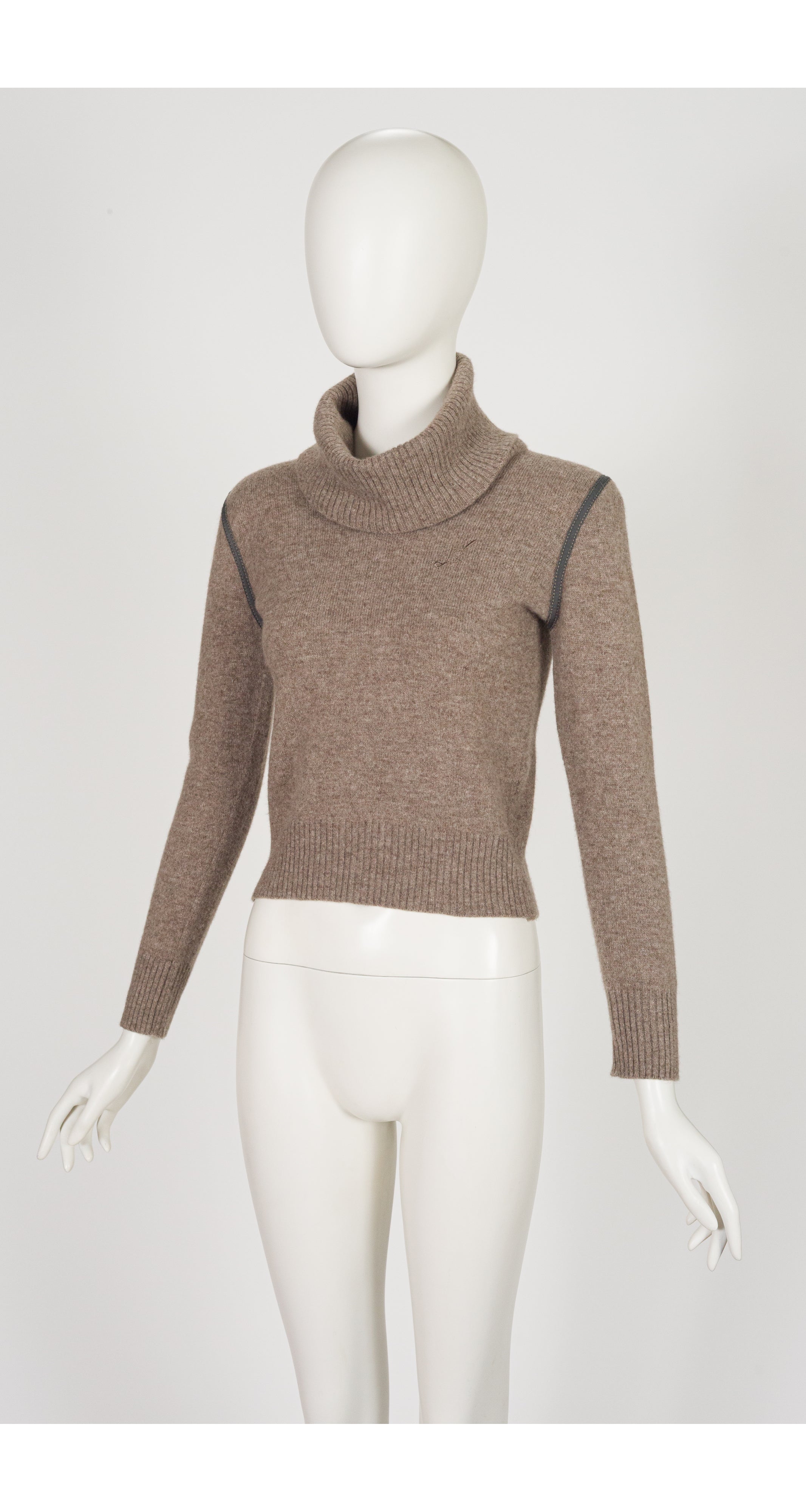 1970s Logo Taupe Mélange Wool Turtleneck Sweater