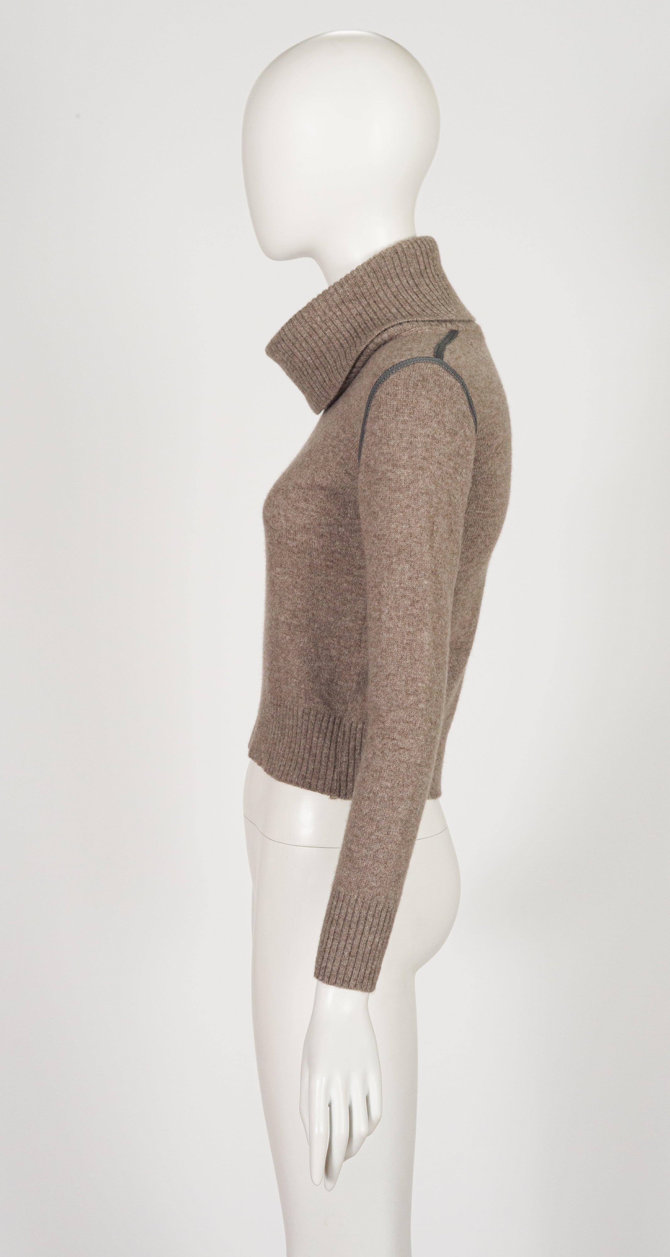 1970s Logo Taupe Mélange Wool Turtleneck Sweater