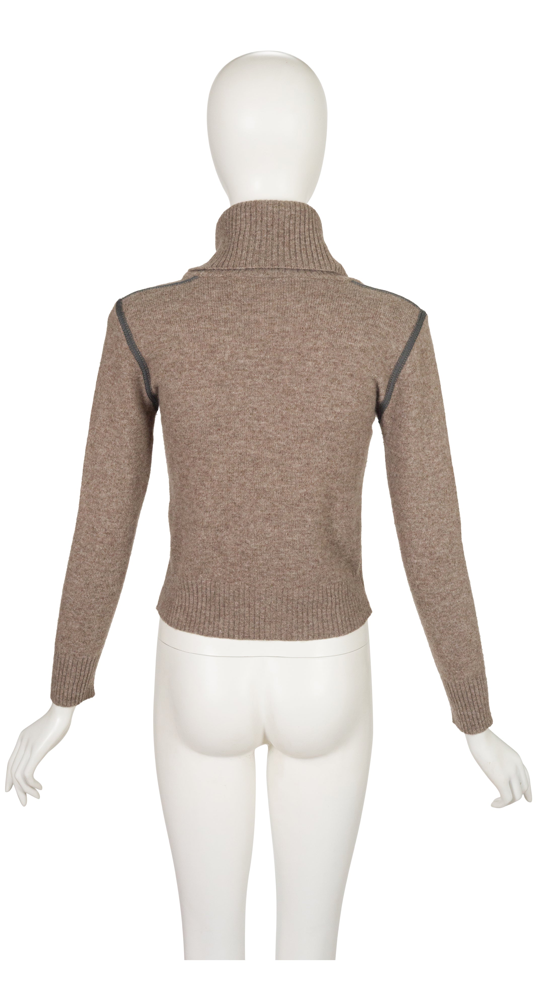 1970s Logo Taupe Mélange Wool Turtleneck Sweater