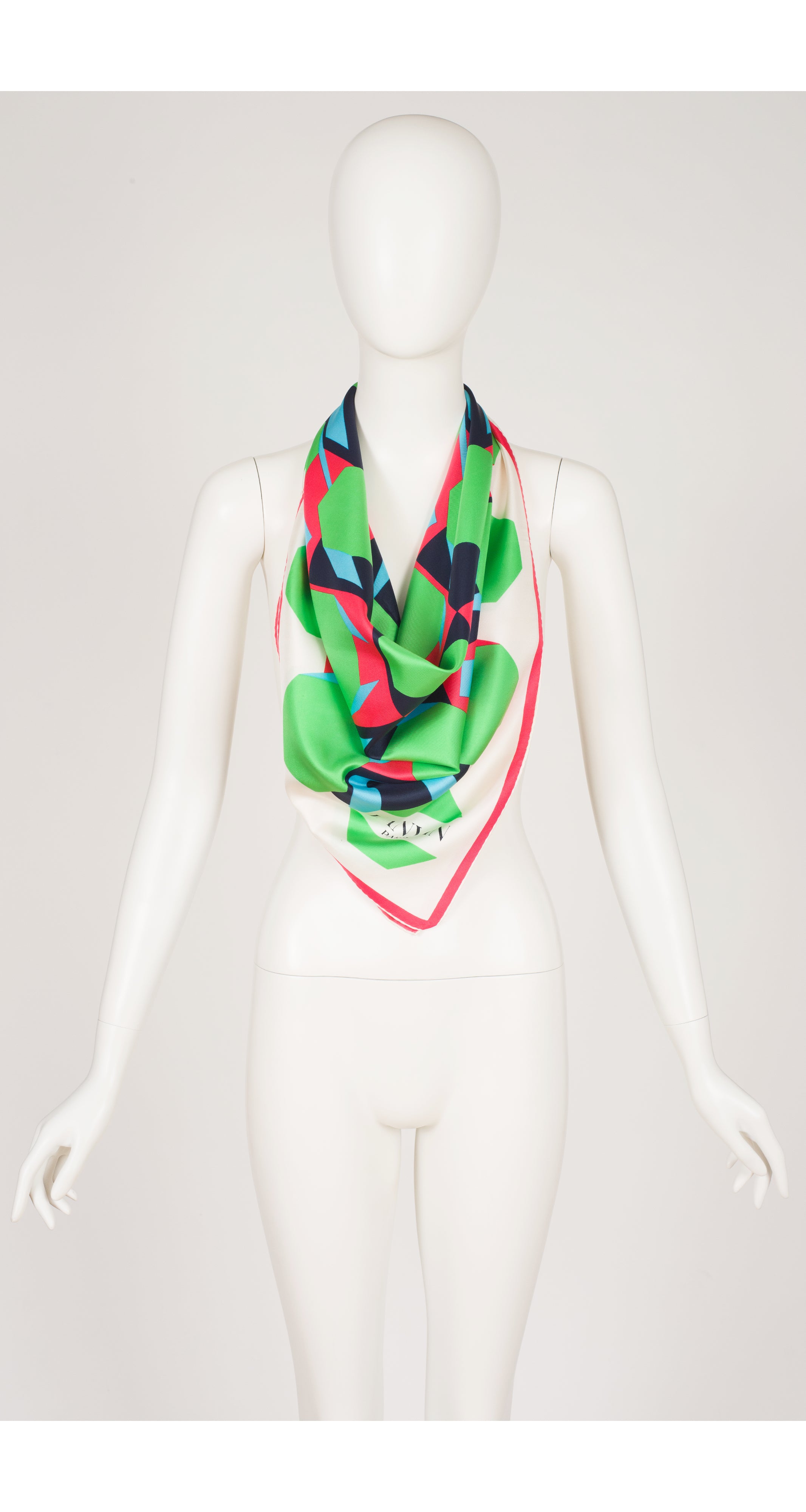 1970s Op-Art Geometric Print Silk Twill Scarf