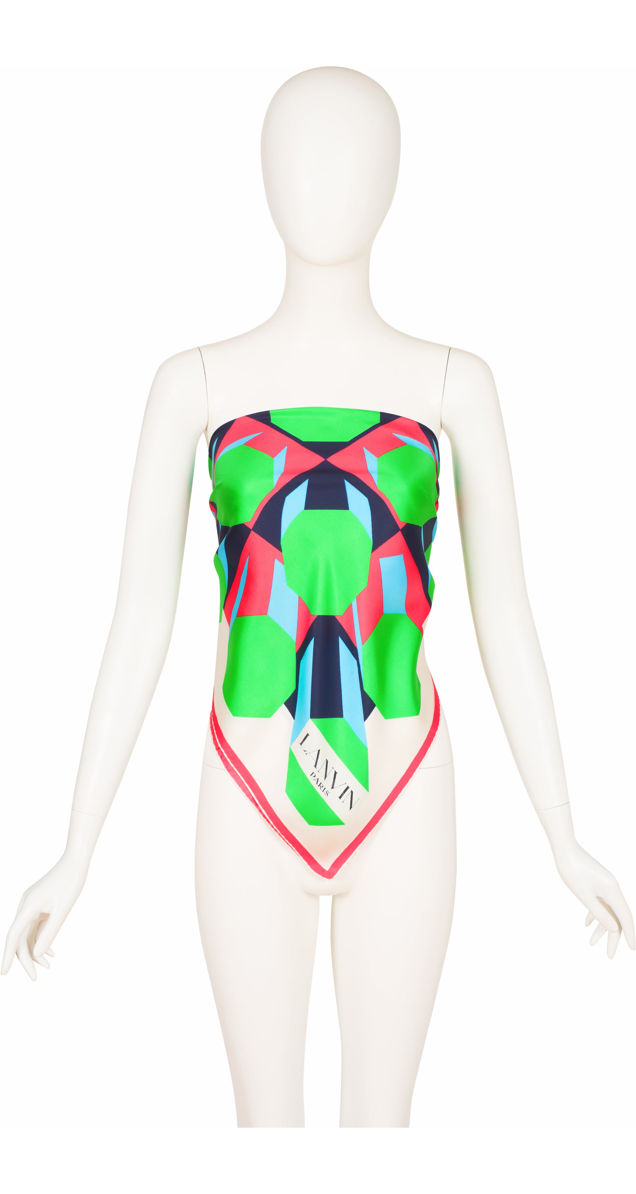 1970s Op-Art Geometric Print Silk Twill Scarf