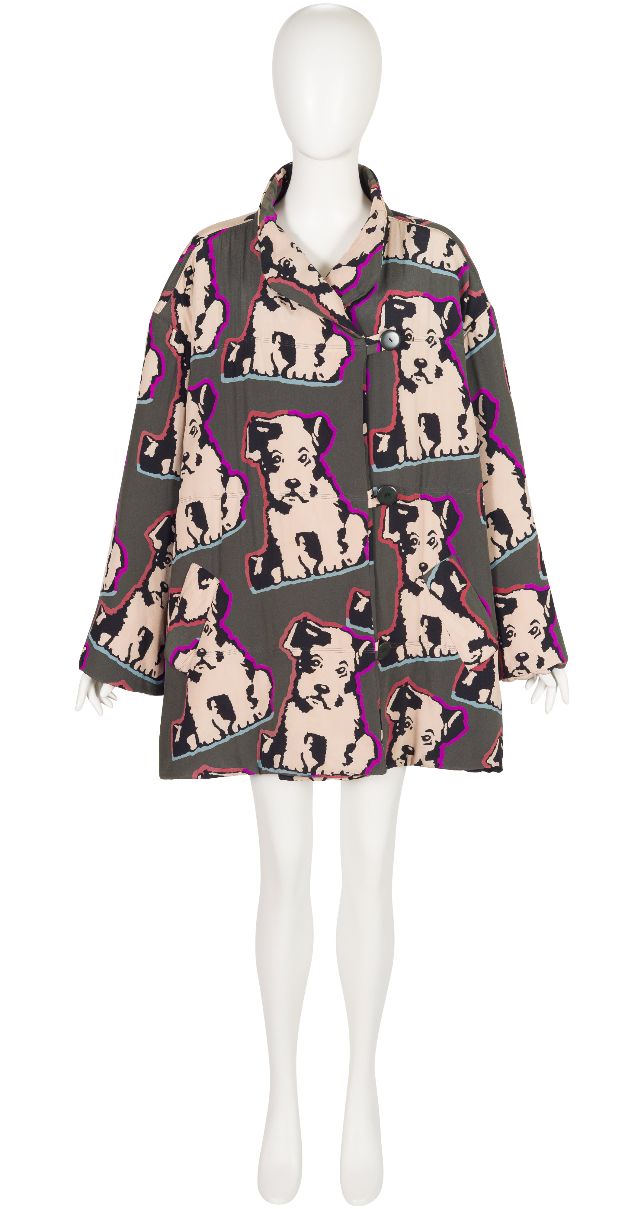 1992-93 F/W Dog Pop Art Print Silk Swing Coat