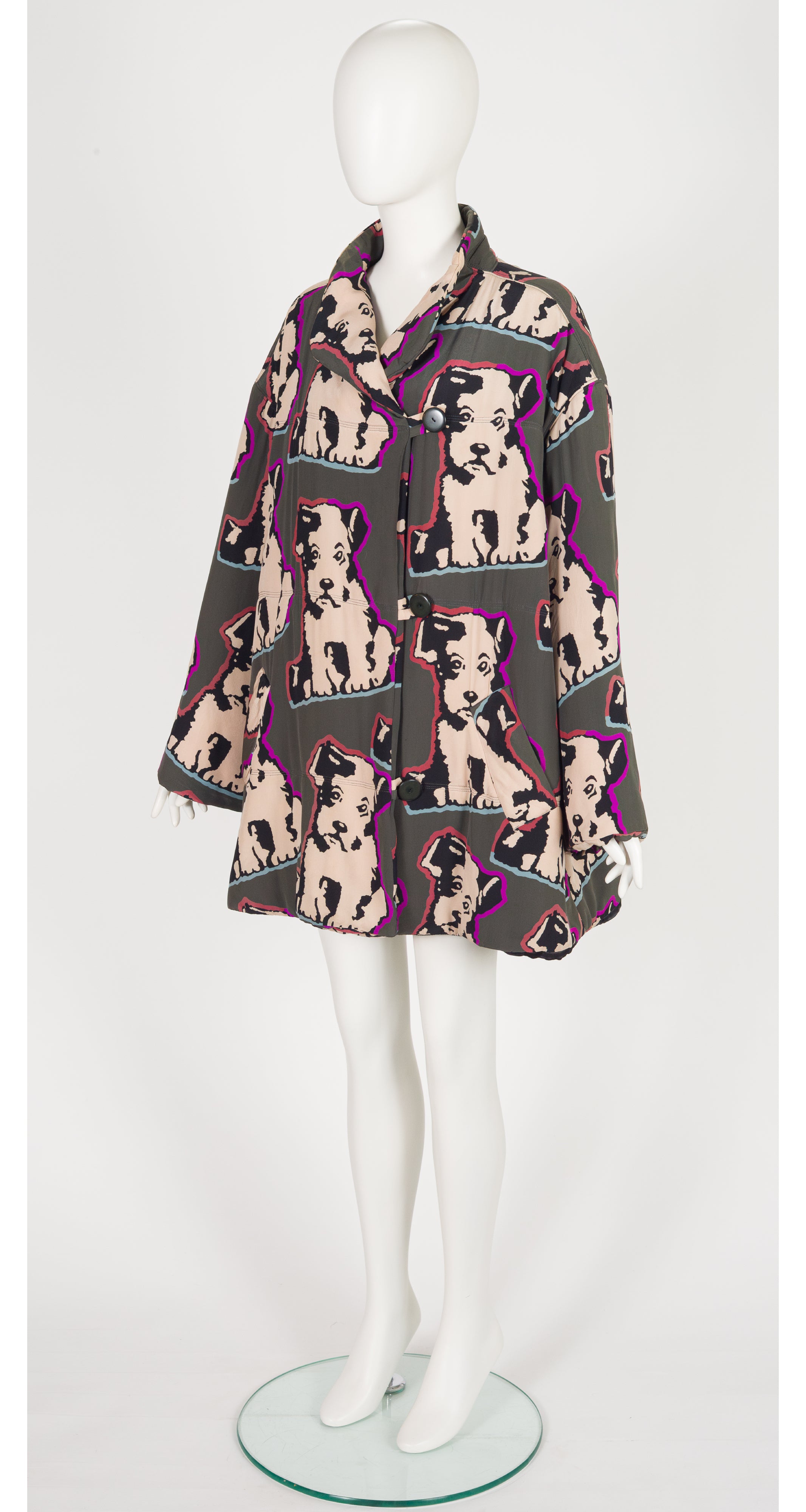 1992-93 F/W Dog Pop Art Print Silk Swing Coat