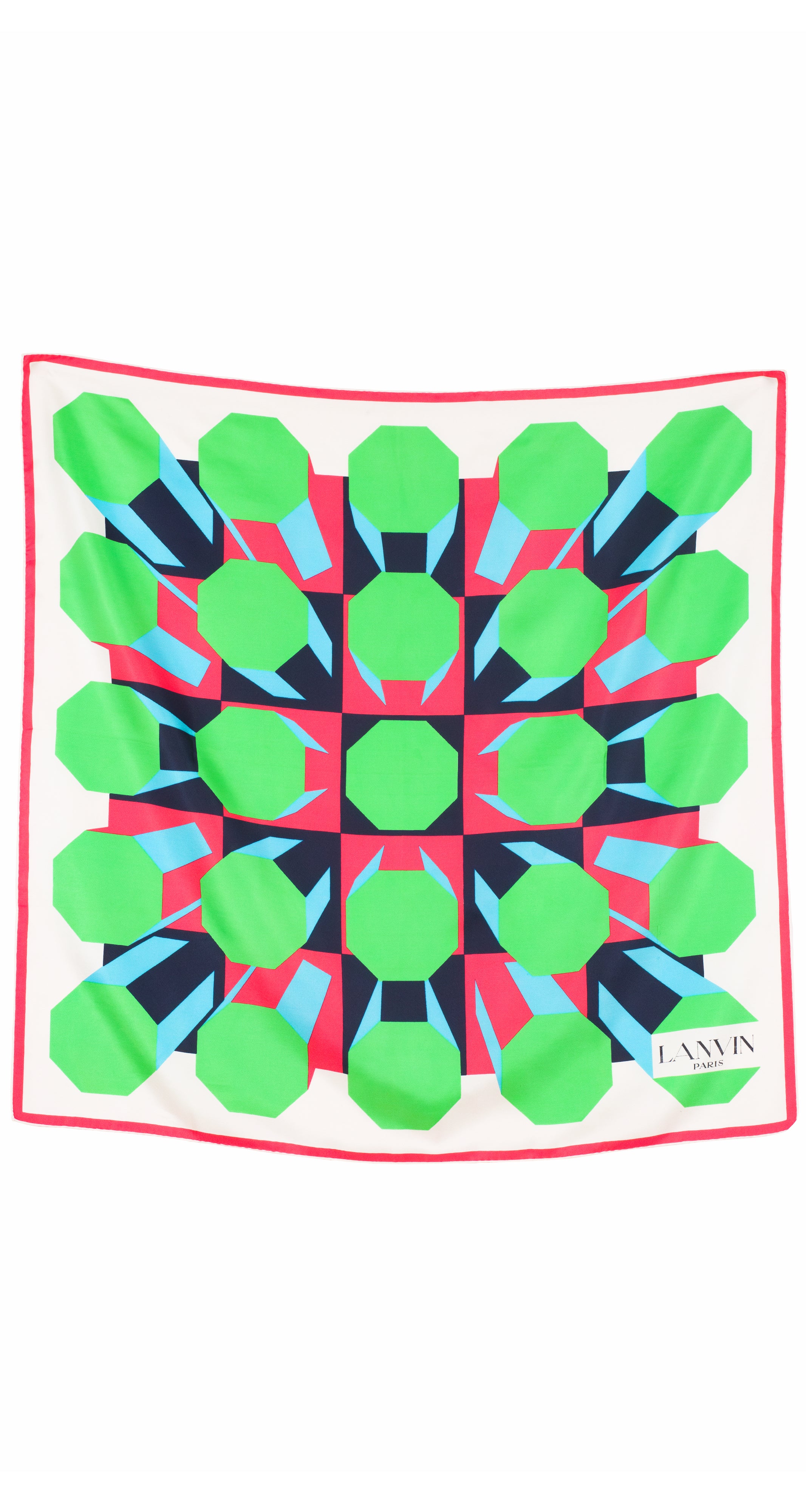 1970s Op-Art Geometric Print Silk Twill Scarf