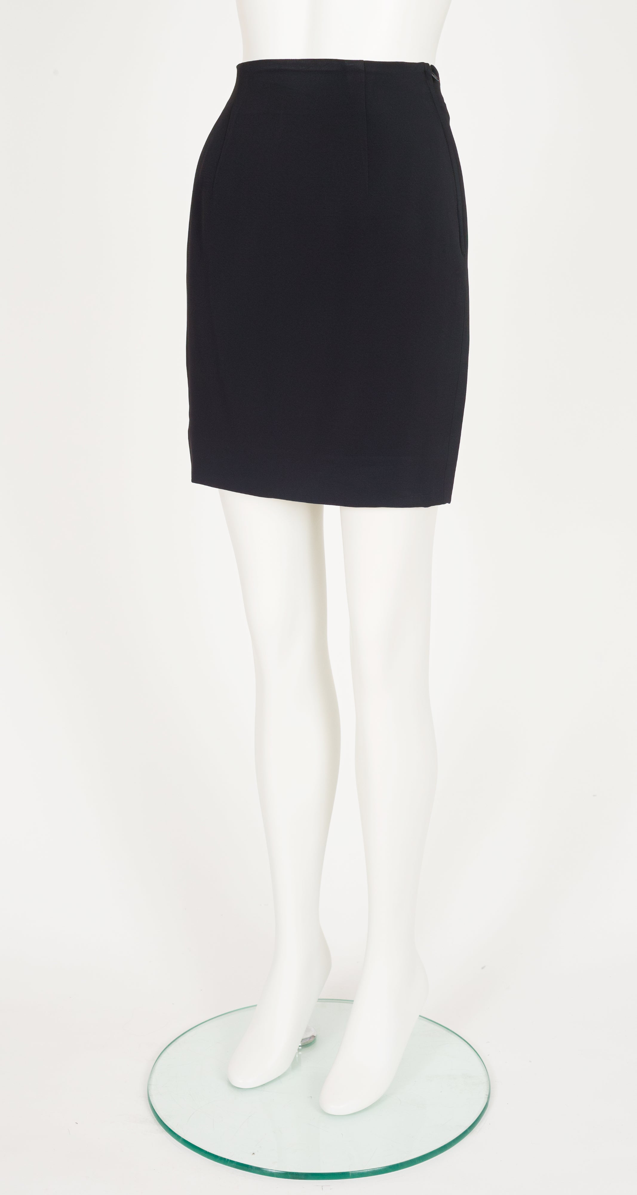 1992 S/S Iconic "Bone" Black Crepe Mini Skirt Suit