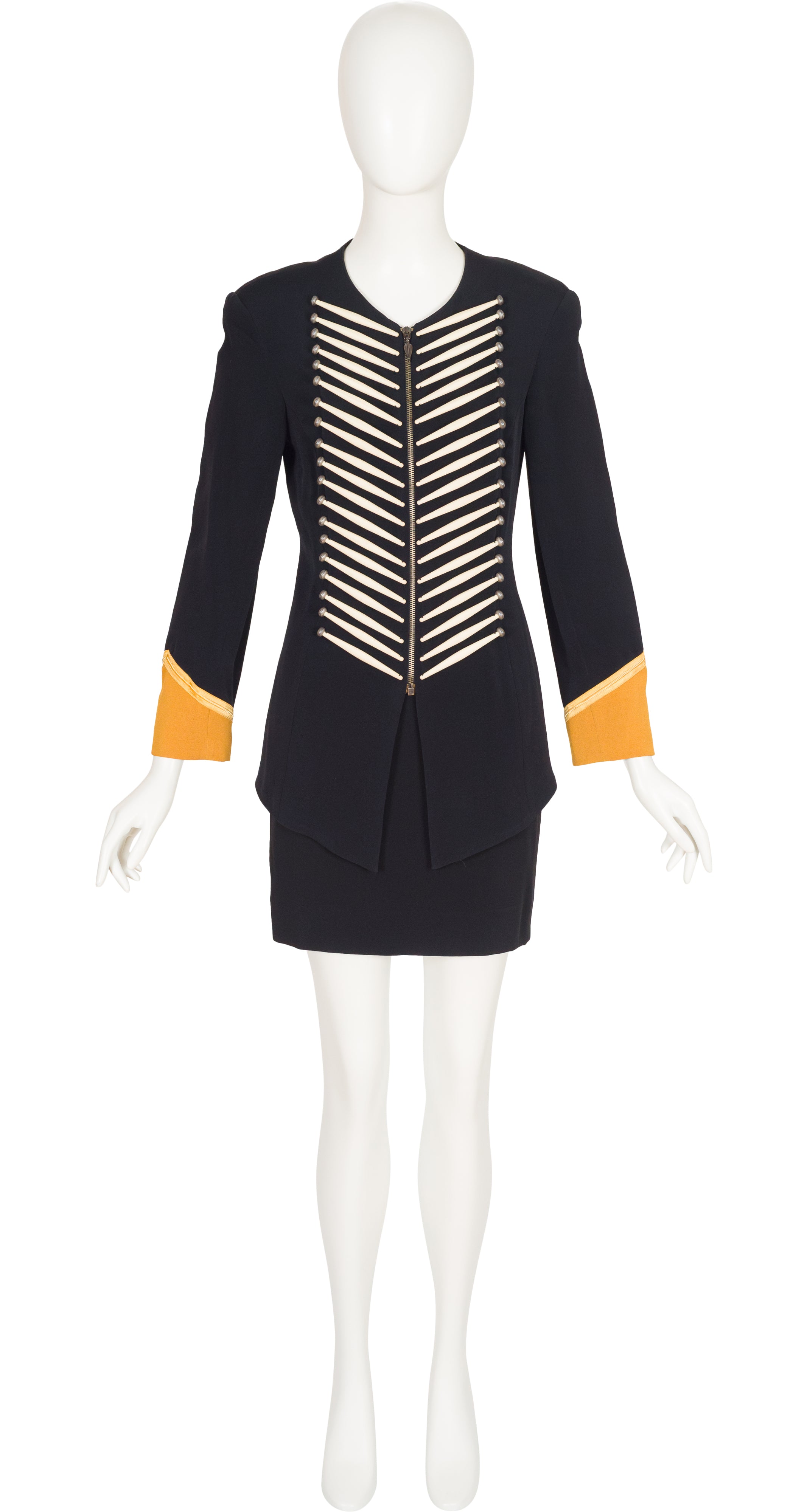 1992 S/S Iconic "Bone" Black Crepe Mini Skirt Suit