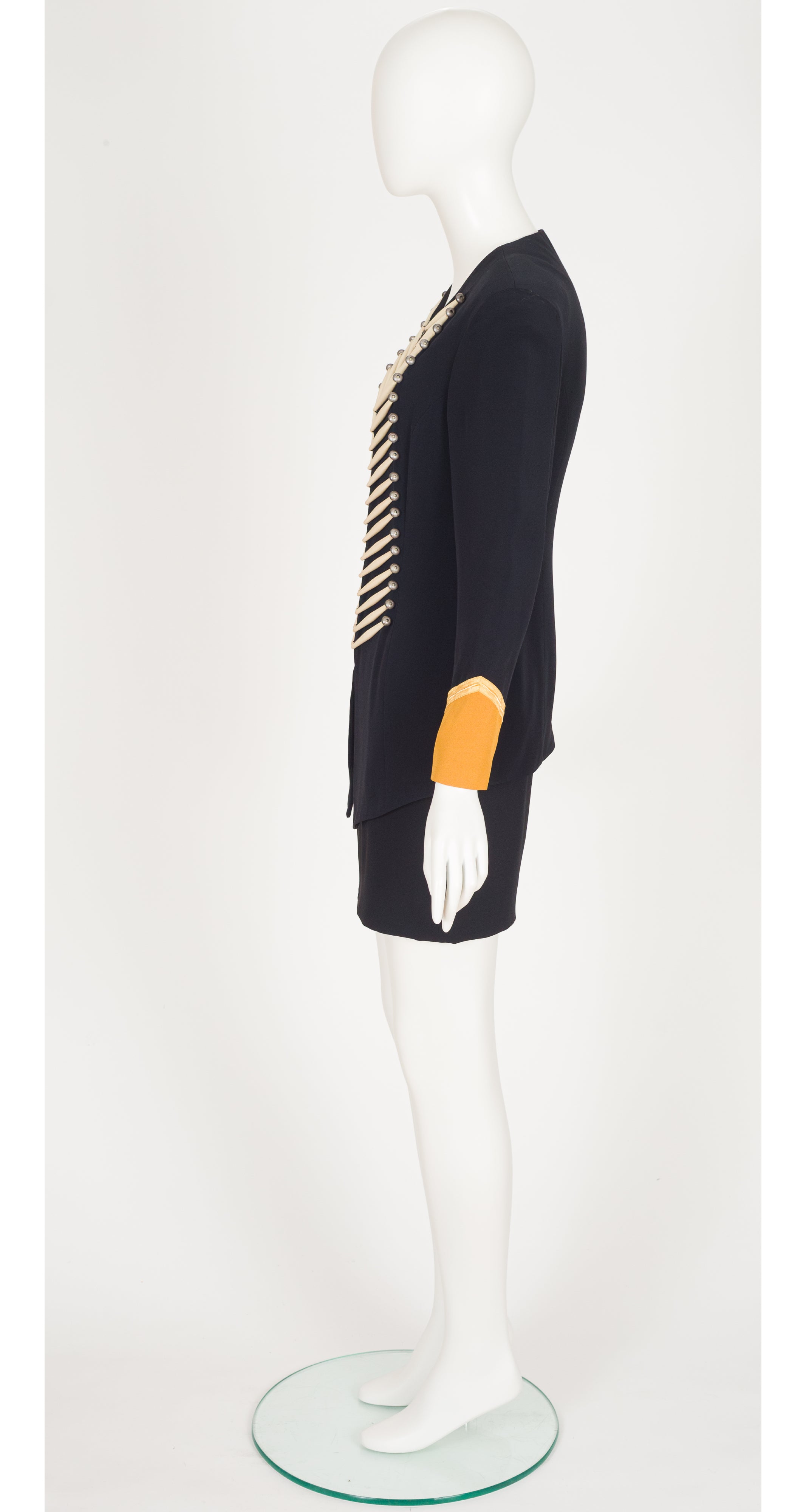 1992 S/S Iconic "Bone" Black Crepe Mini Skirt Suit