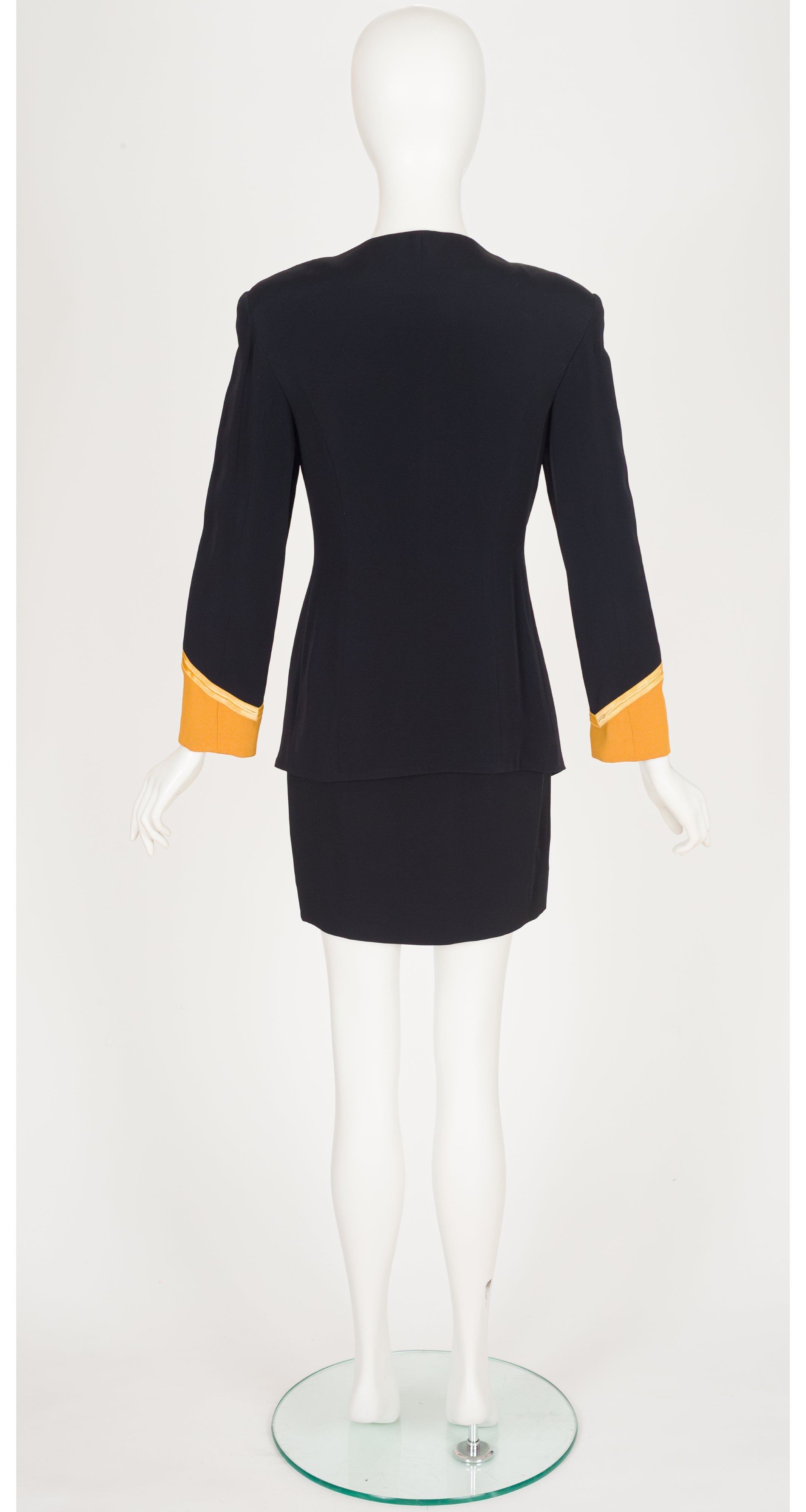 1992 S/S Iconic "Bone" Black Crepe Mini Skirt Suit