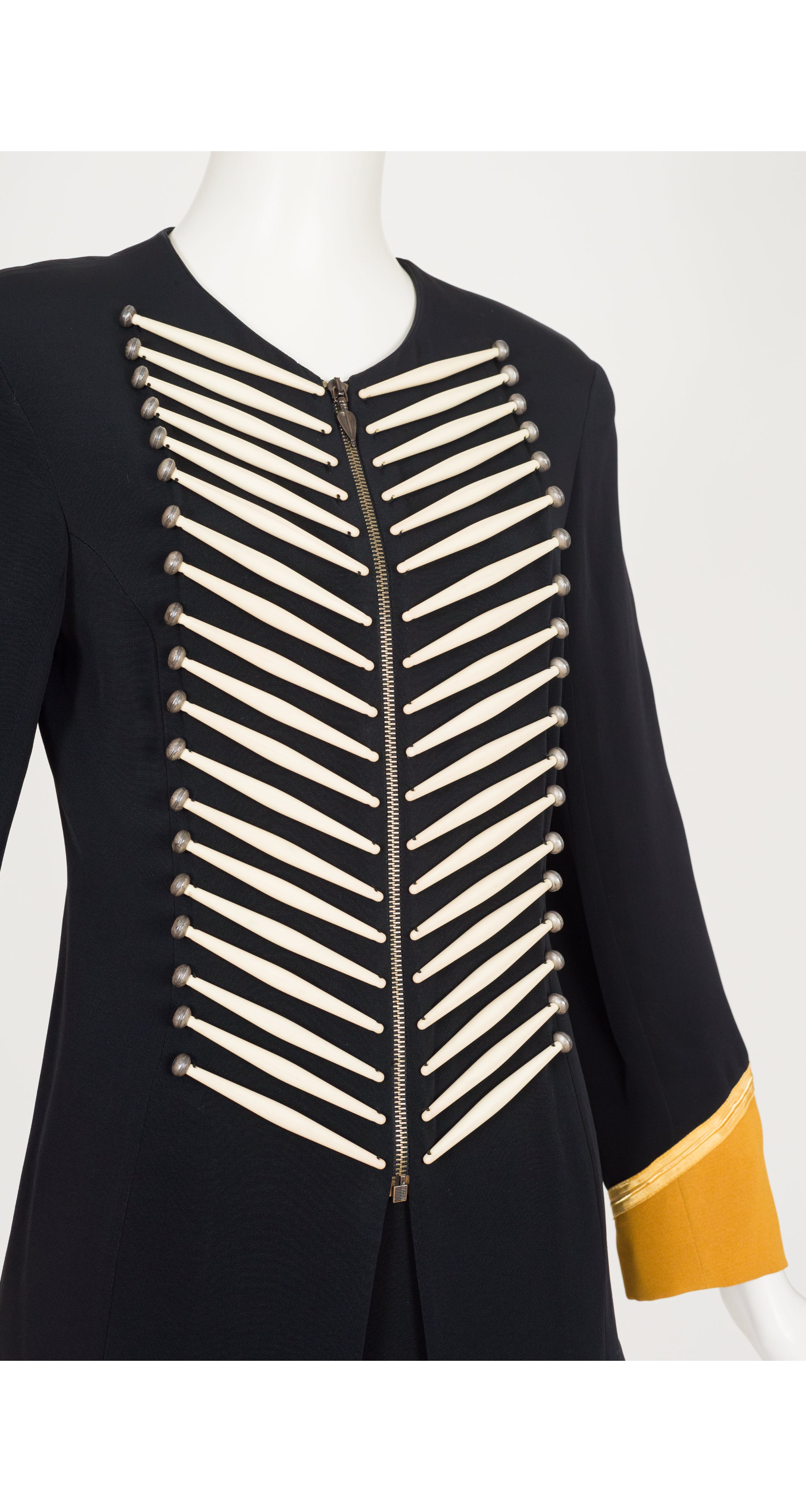 1992 S/S Iconic "Bone" Black Crepe Mini Skirt Suit