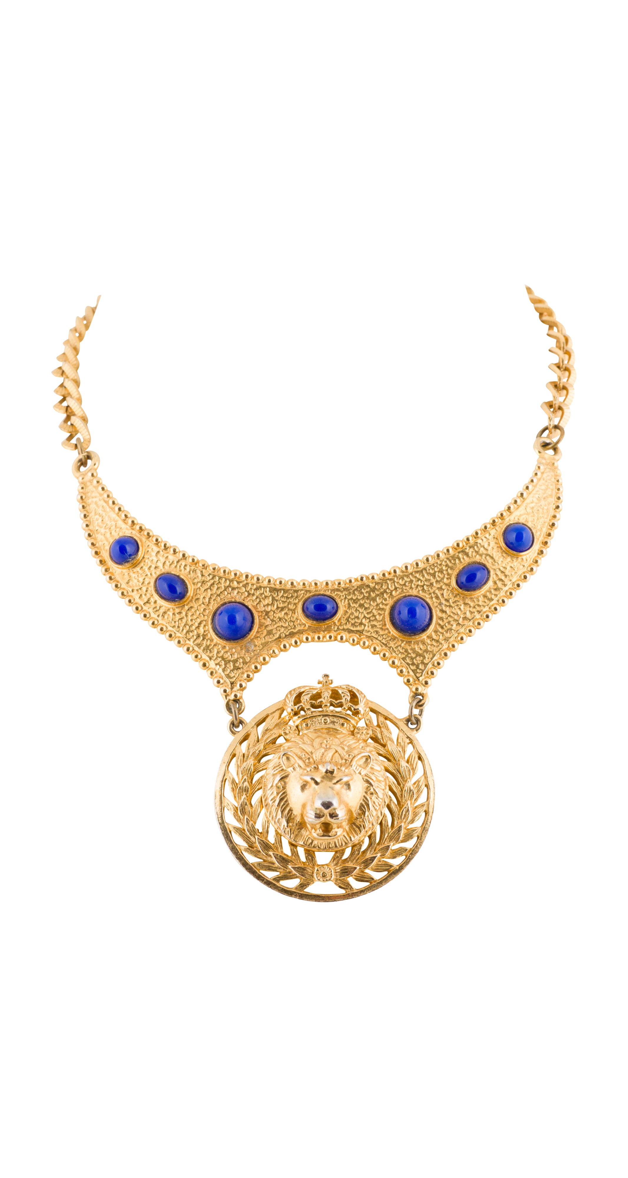 1960s Lion's Head Cabochon Gold-Tone Collar Necklace