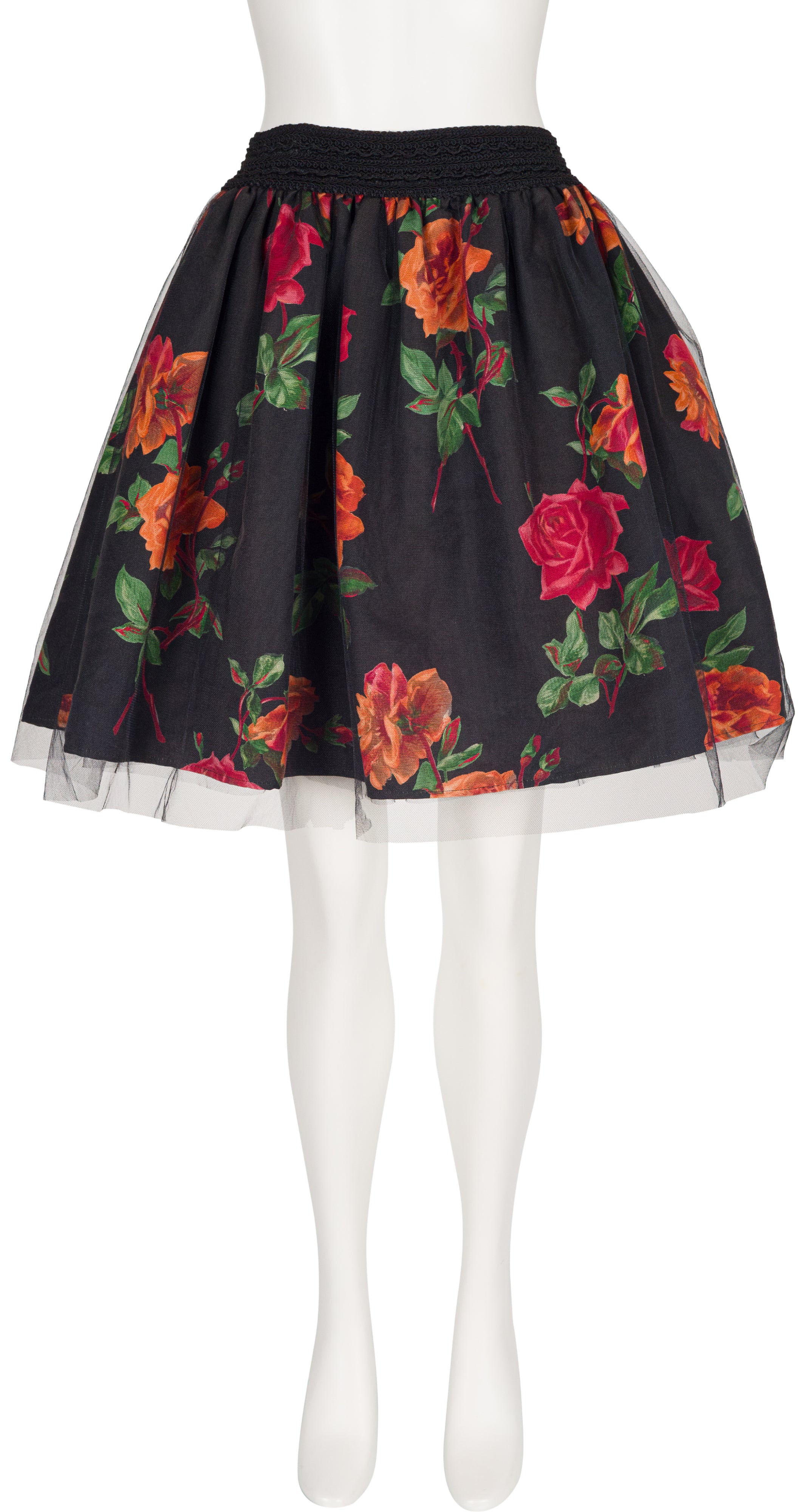 1988-89 F/W Rose Print Black Tulle Ballerina Skirt