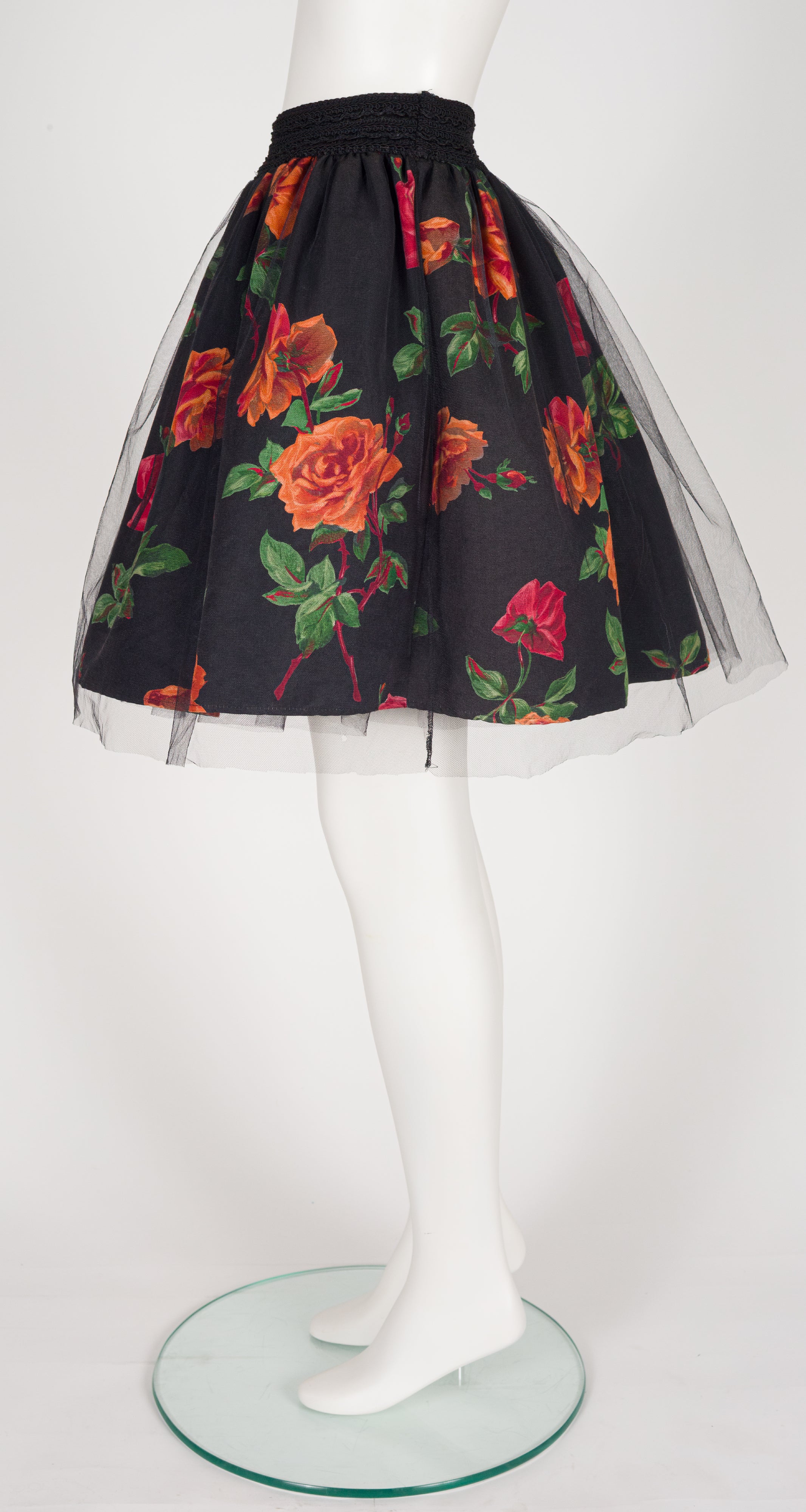1988-89 F/W Rose Print Black Tulle Ballerina Skirt