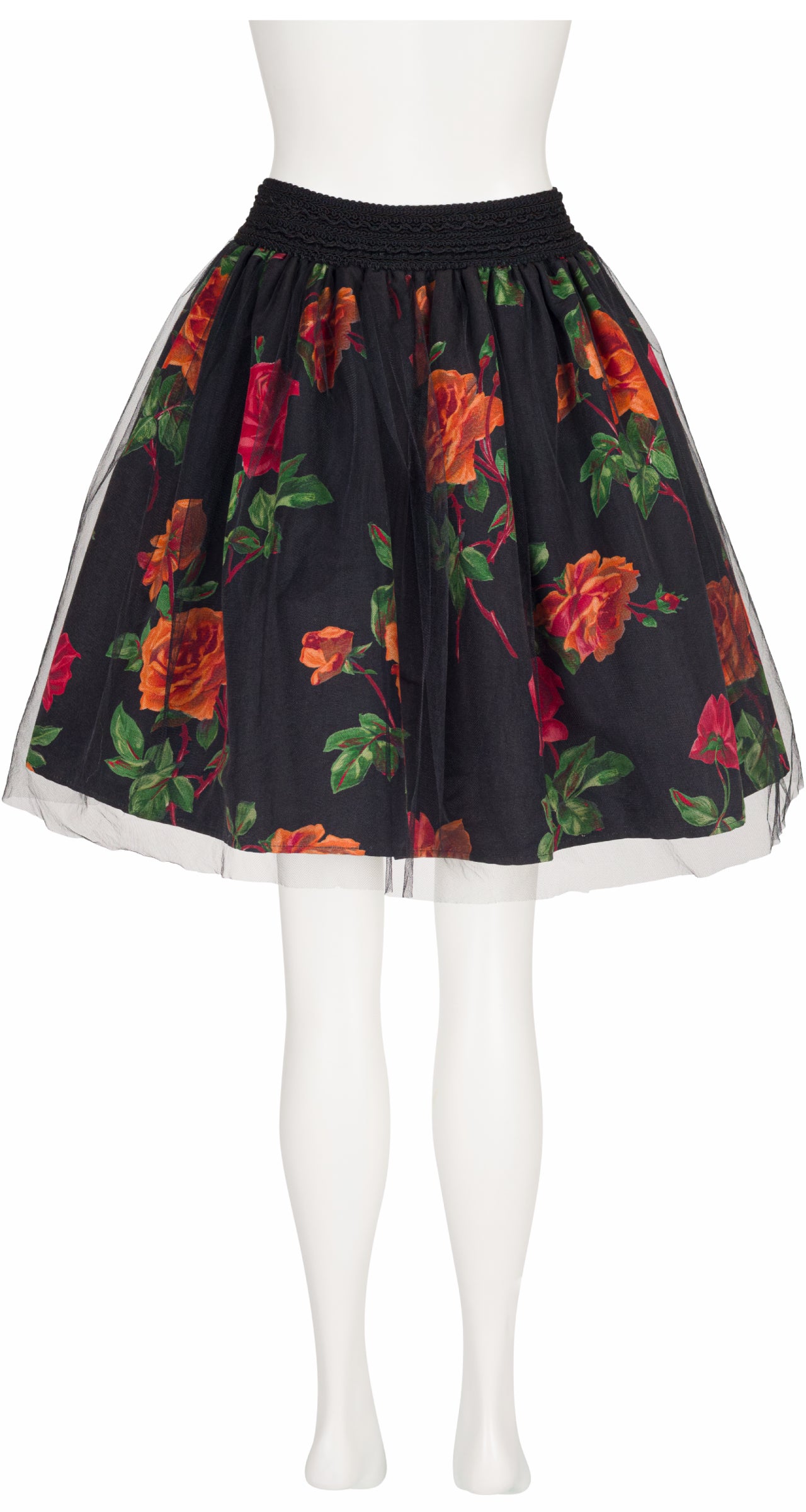 1988-89 F/W Rose Print Black Tulle Ballerina Skirt