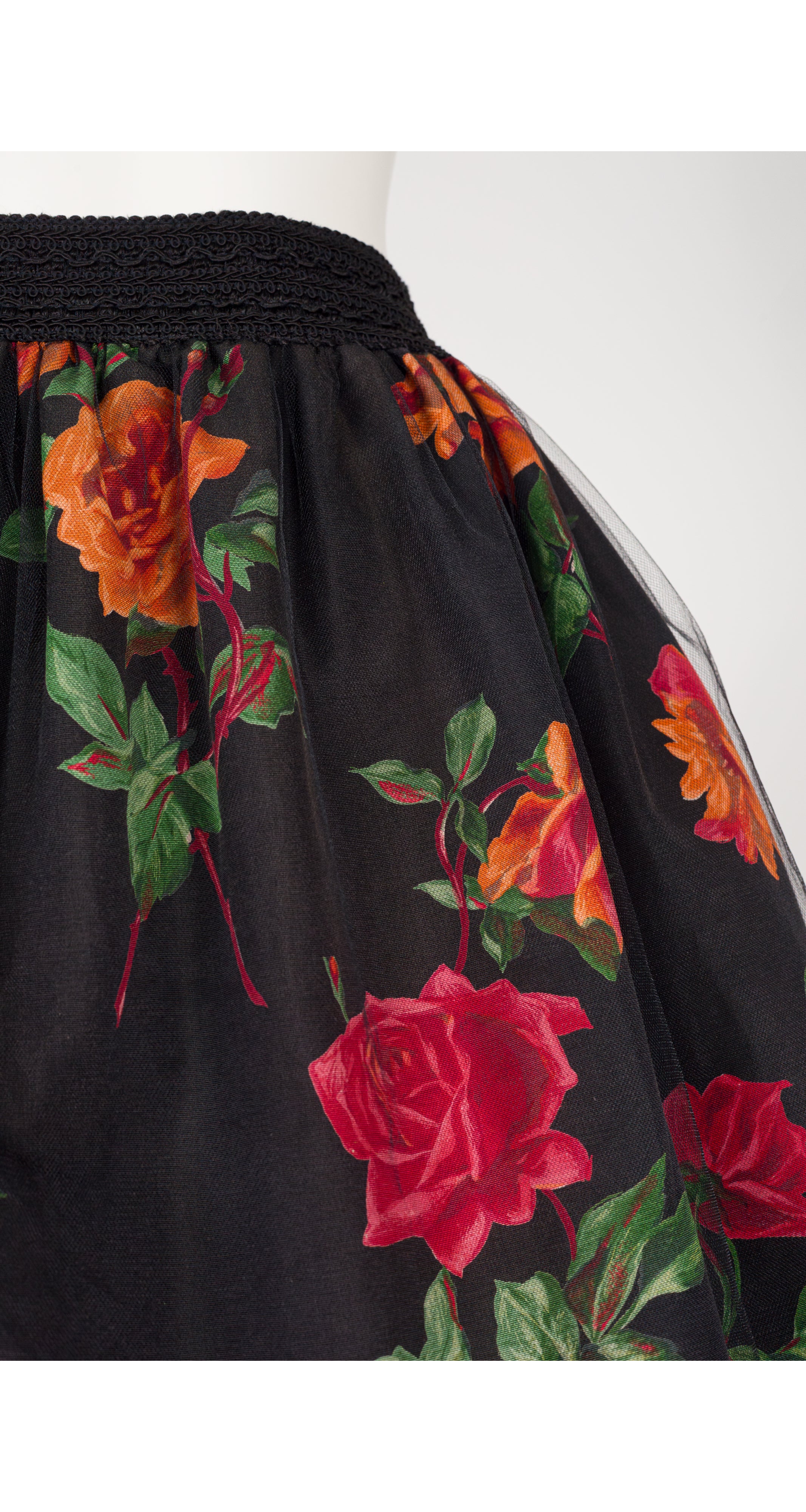 1988-89 F/W Rose Print Black Tulle Ballerina Skirt