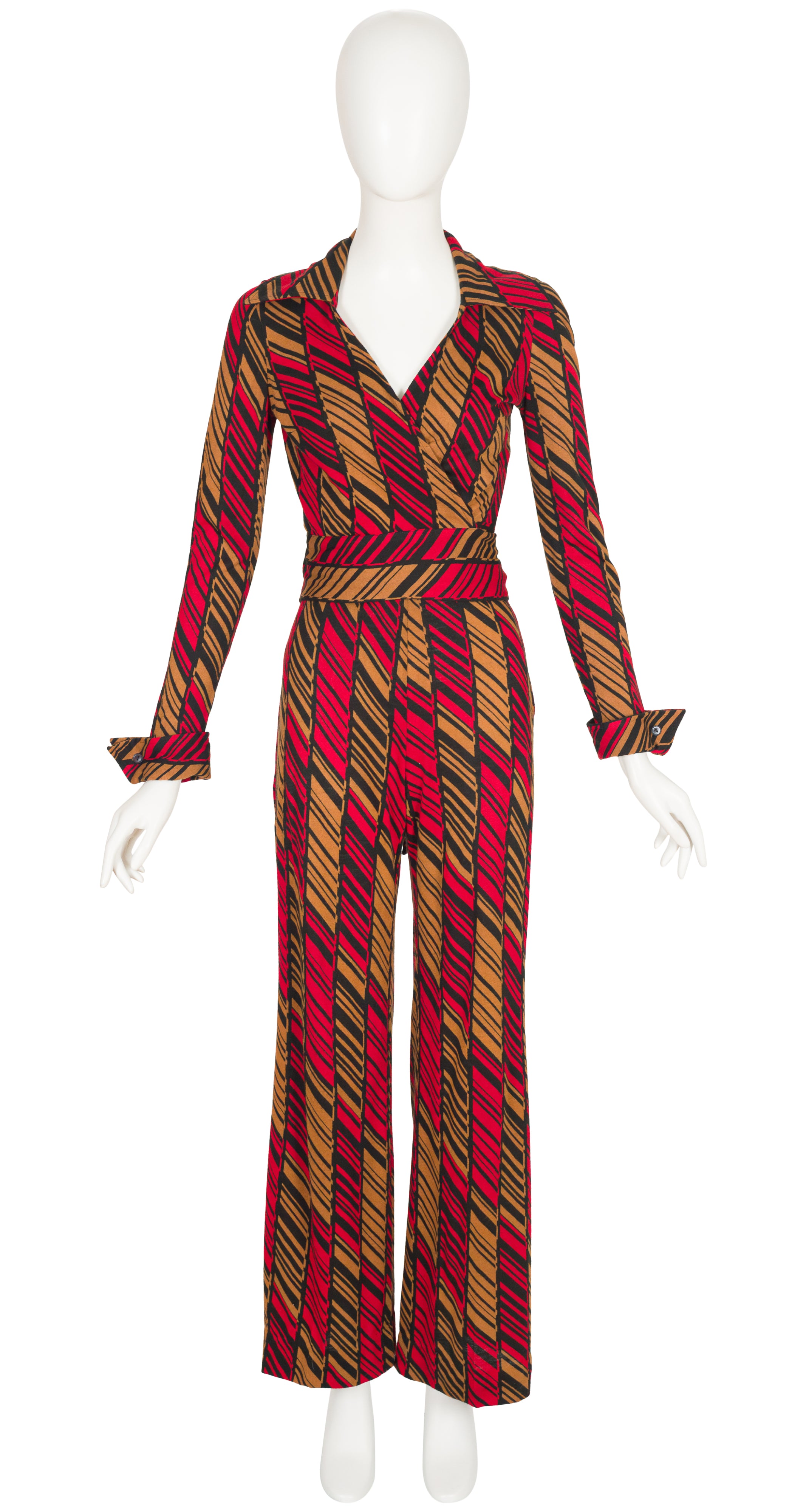 1970s Geometric Print Jersey Wrap Top & Pants Set